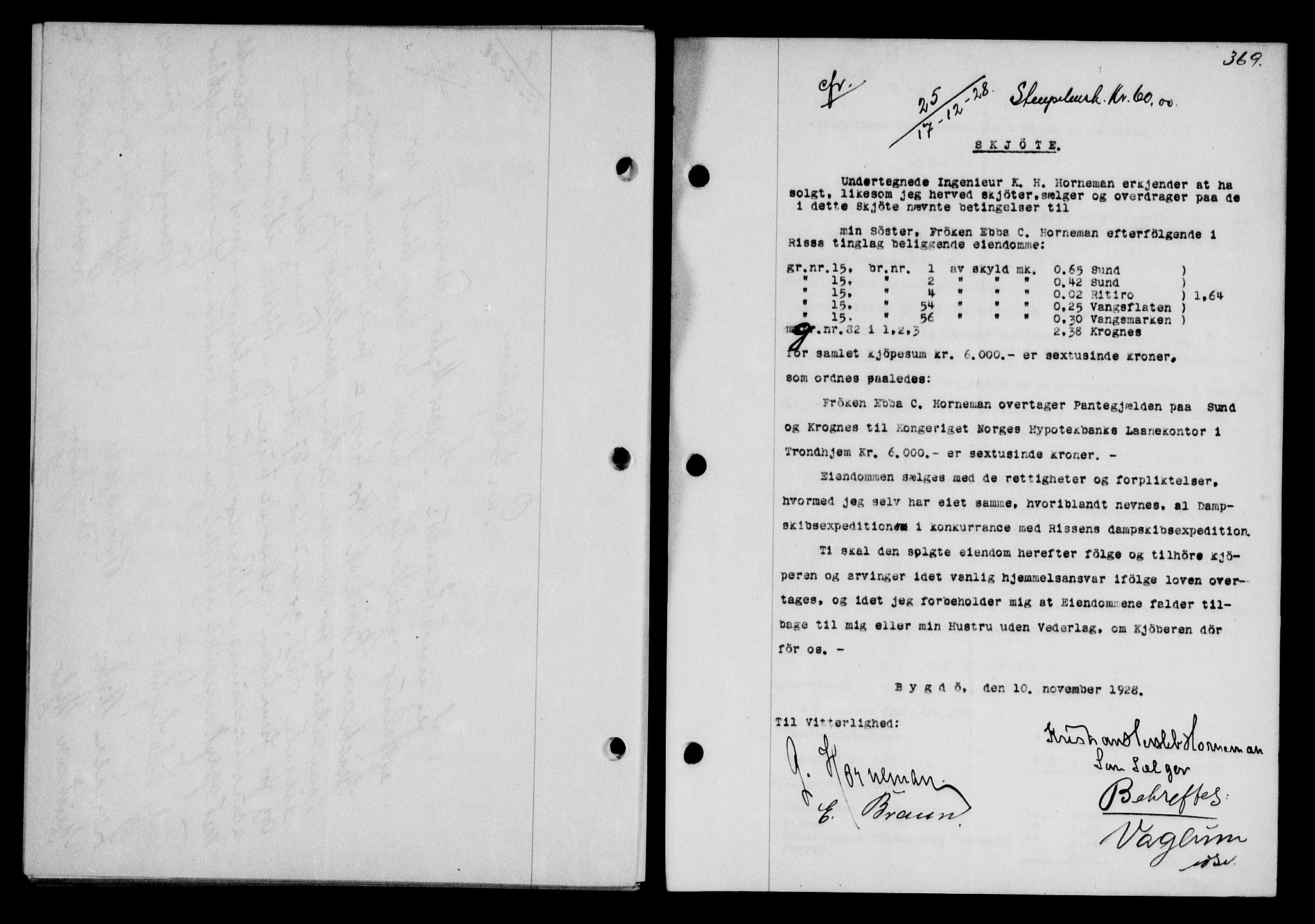 Fosen sorenskriveri, AV/SAT-A-1107/1/2/2C/L0067: Mortgage book no. 58, 1928-1929, p. 369, Deed date: 17.12.1928