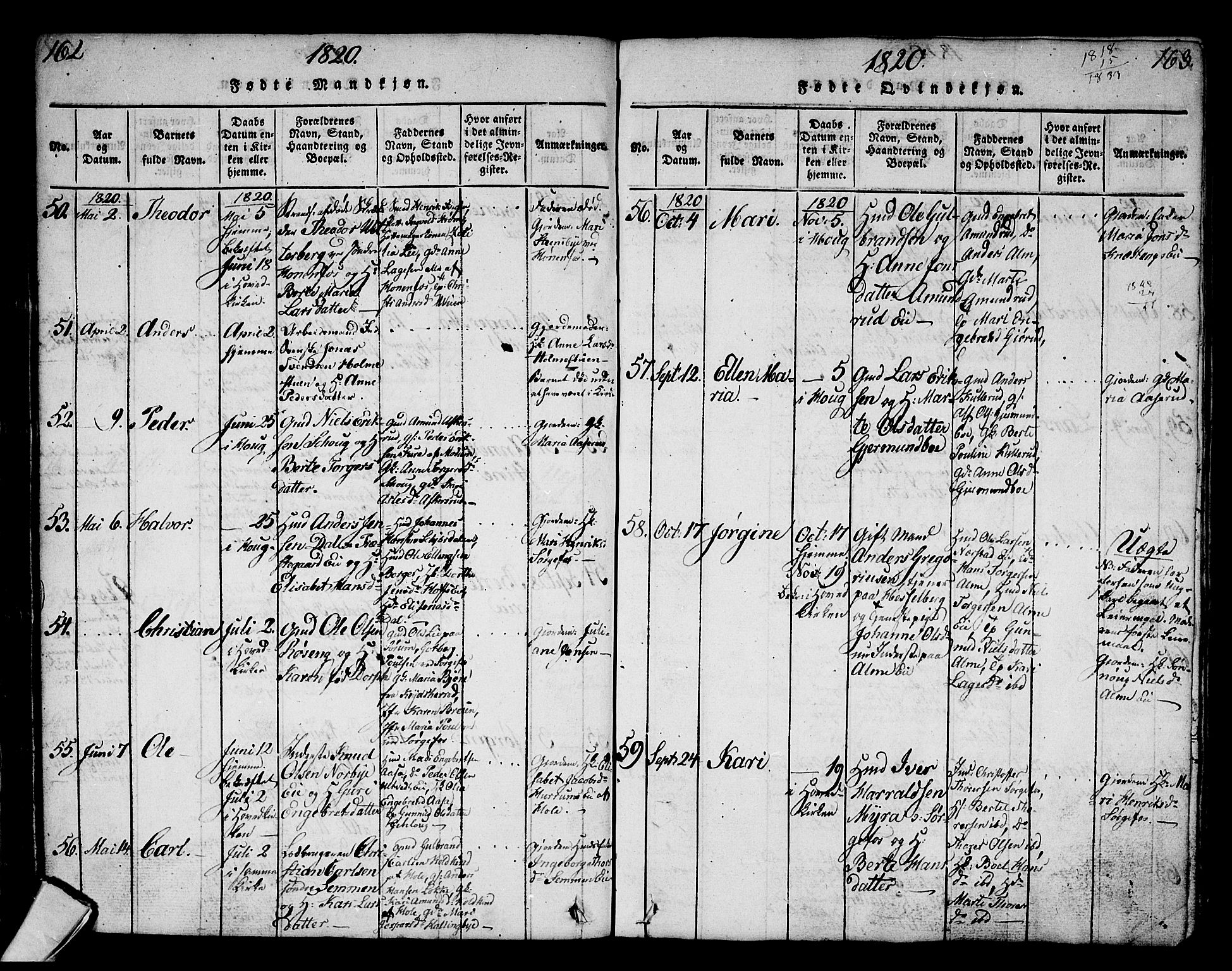 Norderhov kirkebøker, AV/SAKO-A-237/G/Ga/L0002: Parish register (copy) no. I 2, 1814-1867, p. 162-163