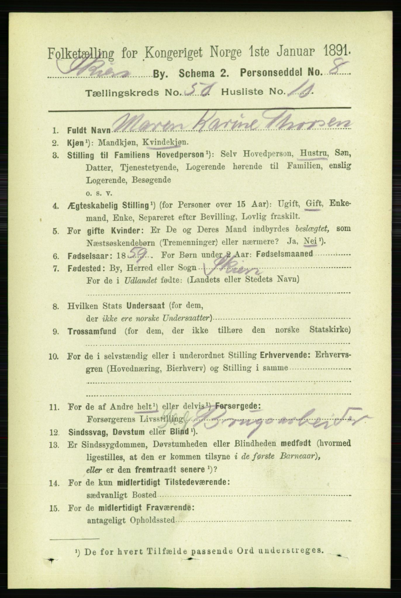 RA, 1891 census for 0806 Skien, 1891, p. 10857