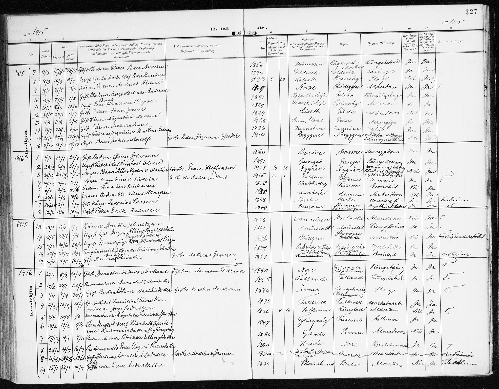 Davik sokneprestembete, SAB/A-79701/H/Haa/Haad/L0002: Parish register (official) no. D 2, 1901-1930, p. 227