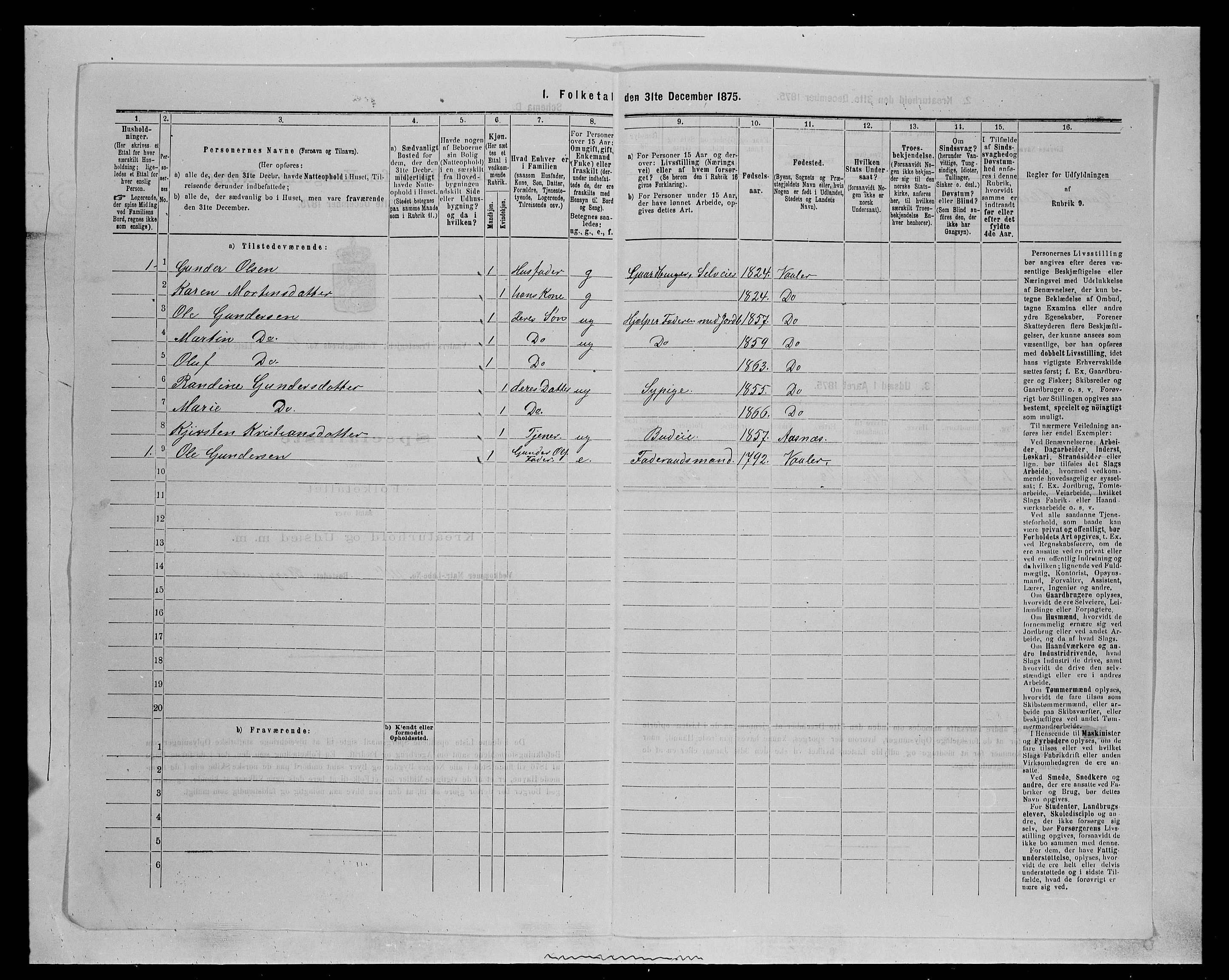 SAH, 1875 census for 0426P Våler parish (Hedmark), 1875, p. 580