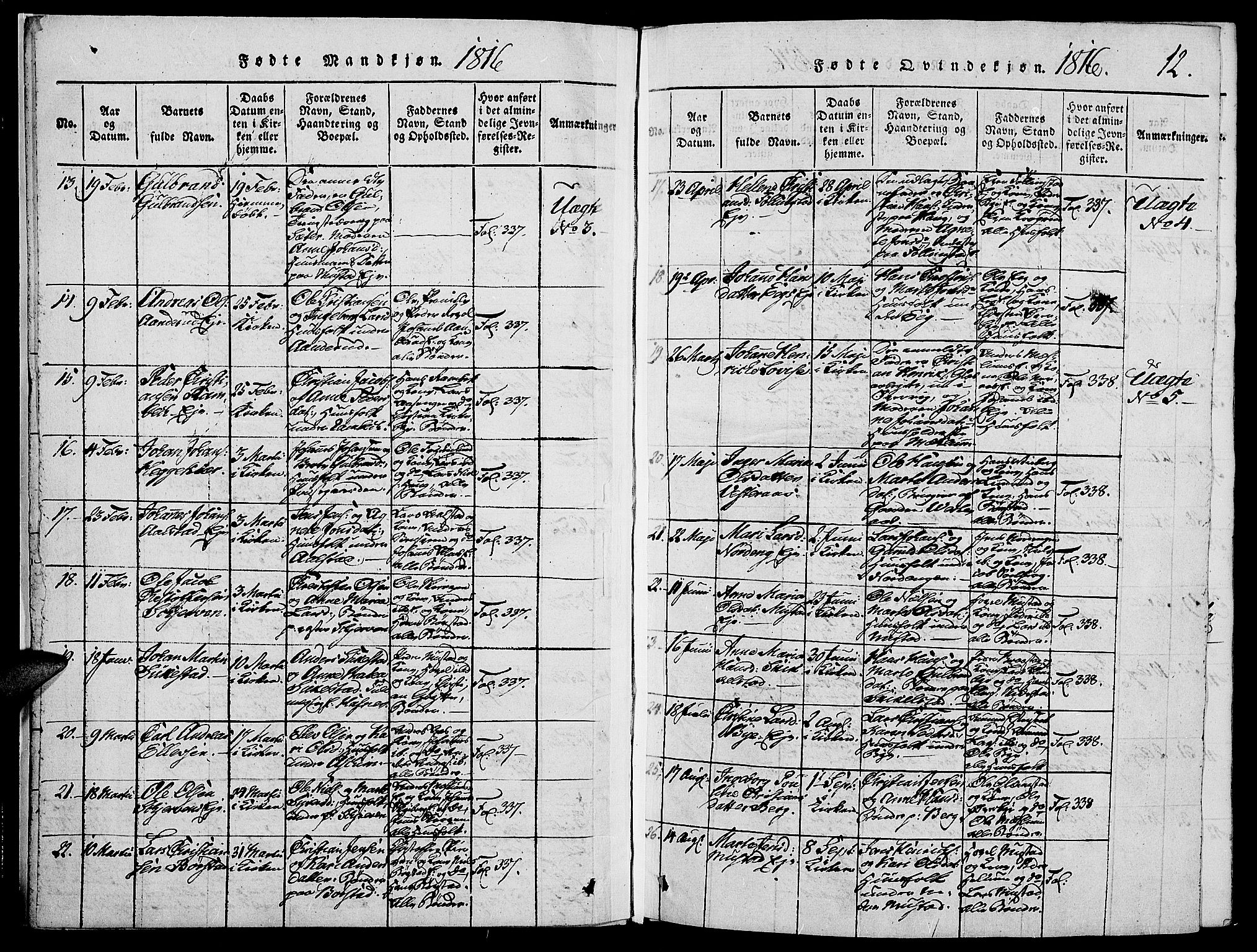 Vardal prestekontor, AV/SAH-PREST-100/H/Ha/Haa/L0004: Parish register (official) no. 4, 1814-1831, p. 12