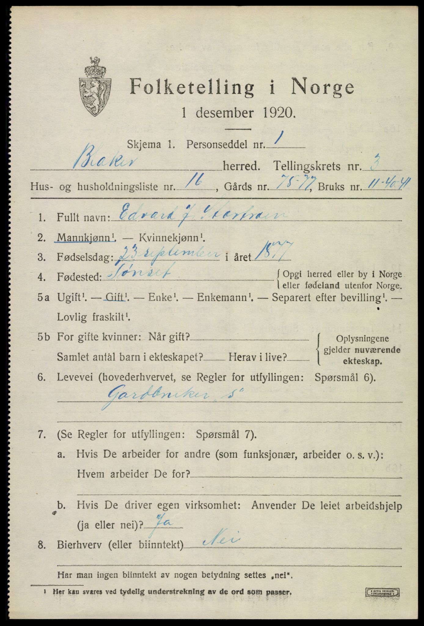 SAO, 1920 census for Blaker, 1920, p. 2419