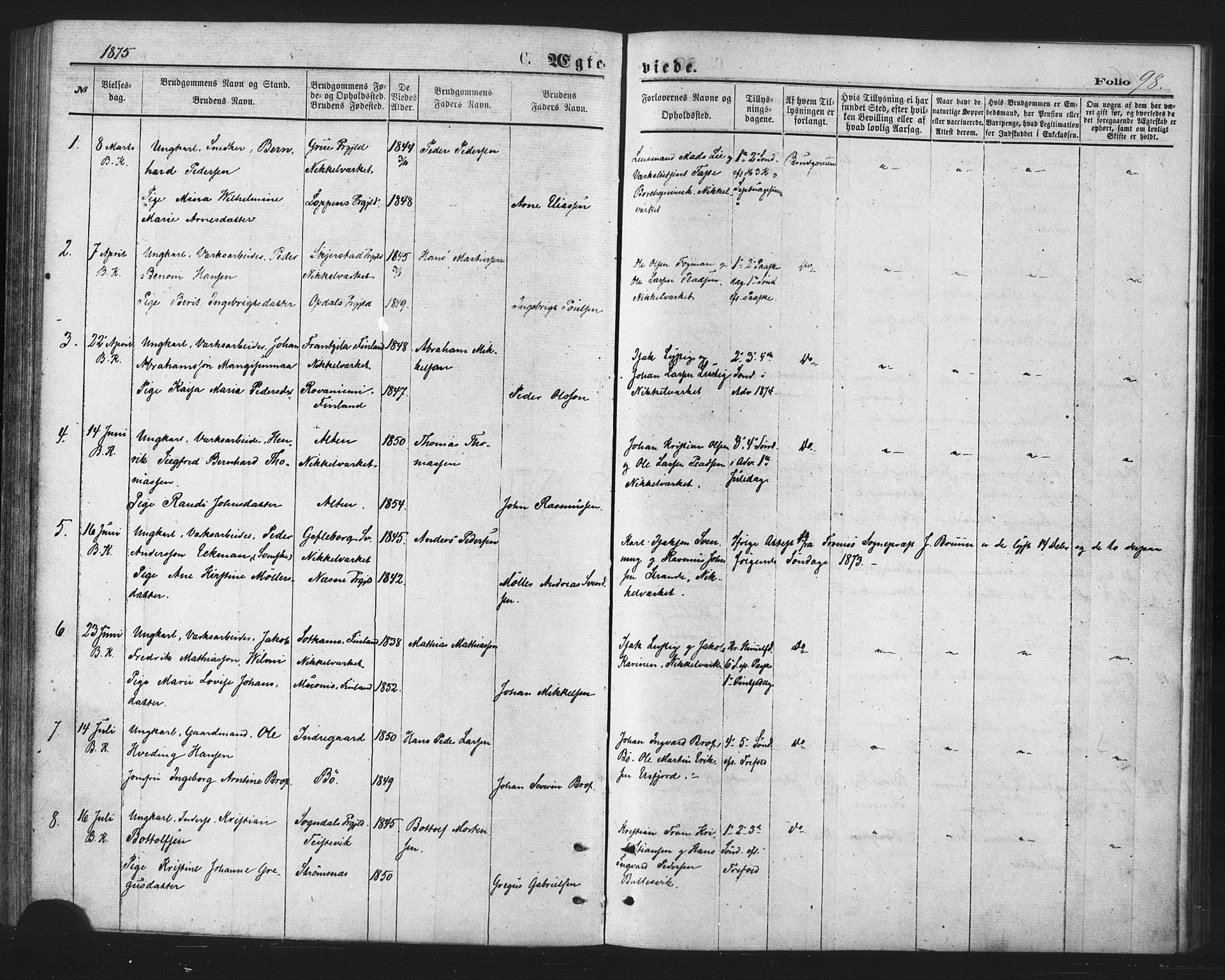 Berg sokneprestkontor, SATØ/S-1318/G/Ga/Gaa/L0003kirke: Parish register (official) no. 3, 1872-1879, p. 98