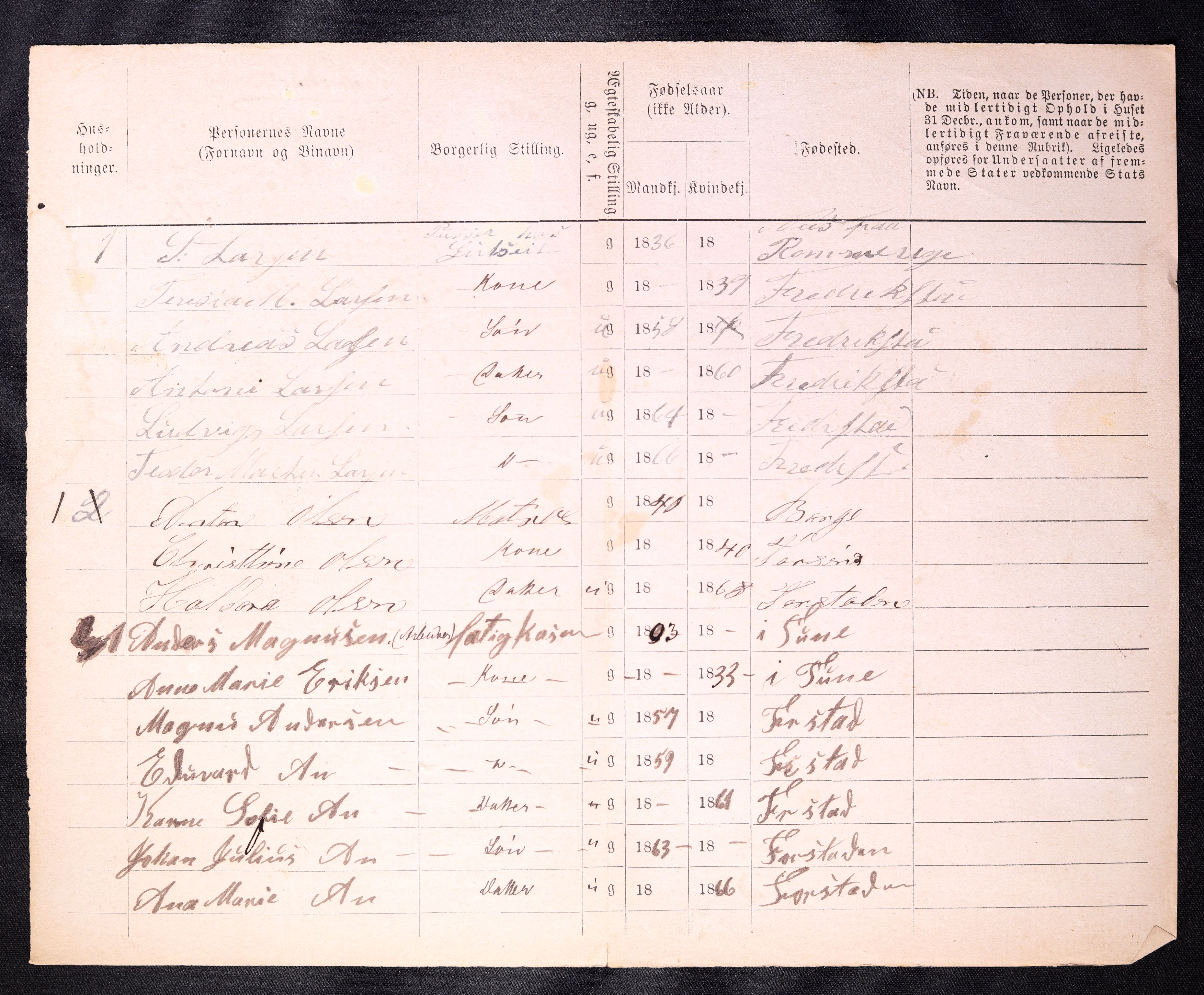 RA, 1870 census for 0103 Fredrikstad, 1870, p. 1166