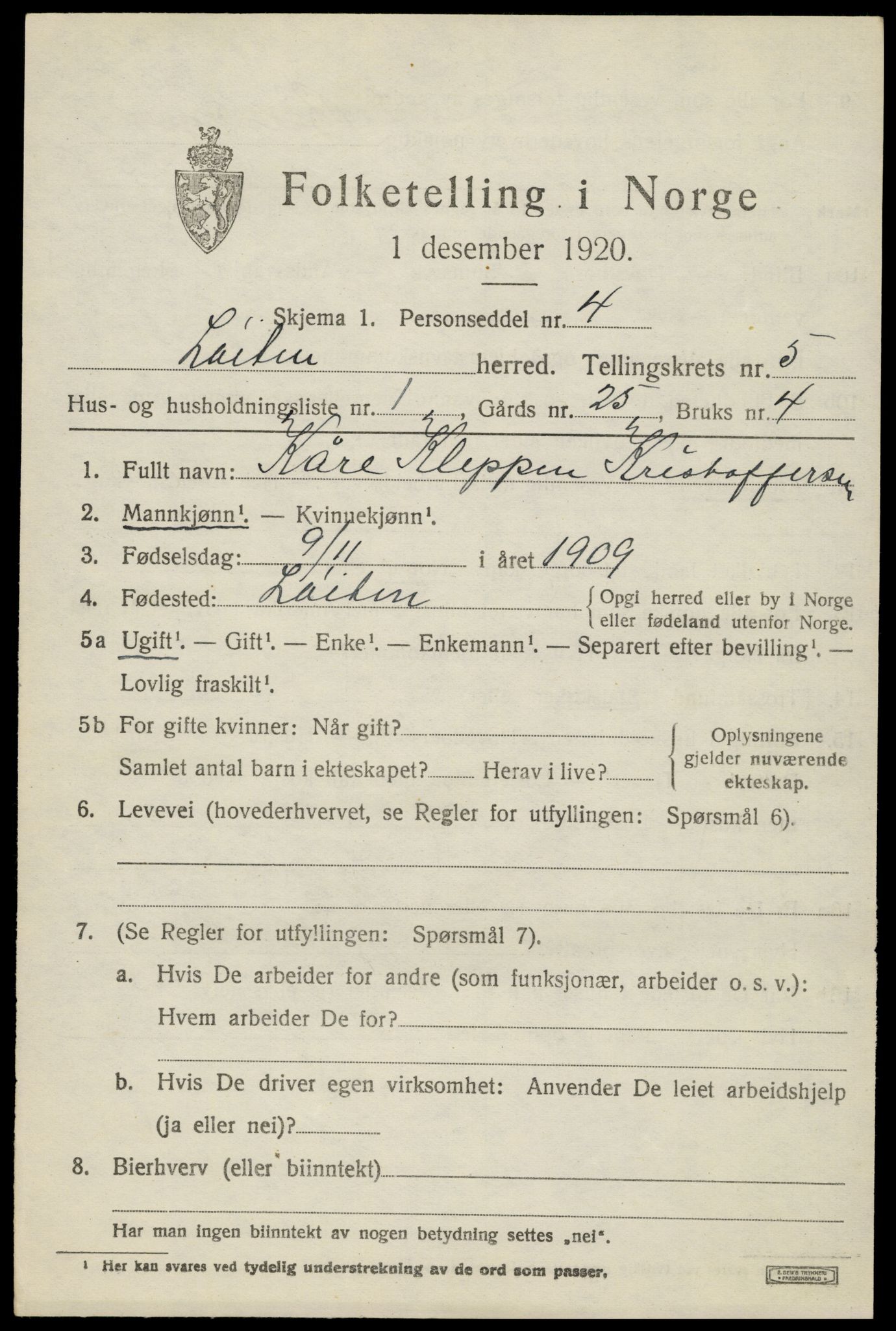 SAH, 1920 census for Løten, 1920, p. 9833