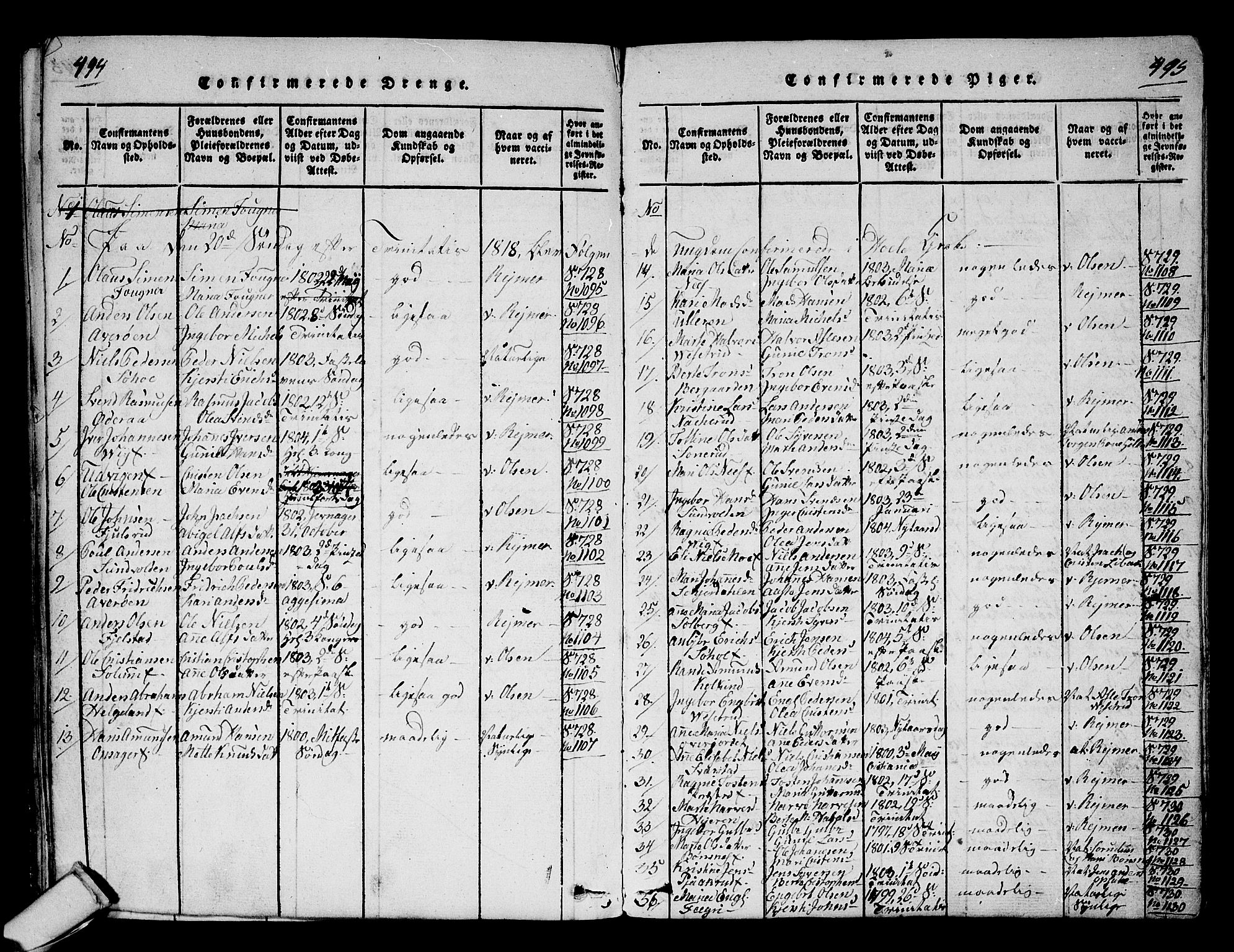 Hole kirkebøker, SAKO/A-228/F/Fa/L0004: Parish register (official) no. I 4, 1814-1833, p. 494-495