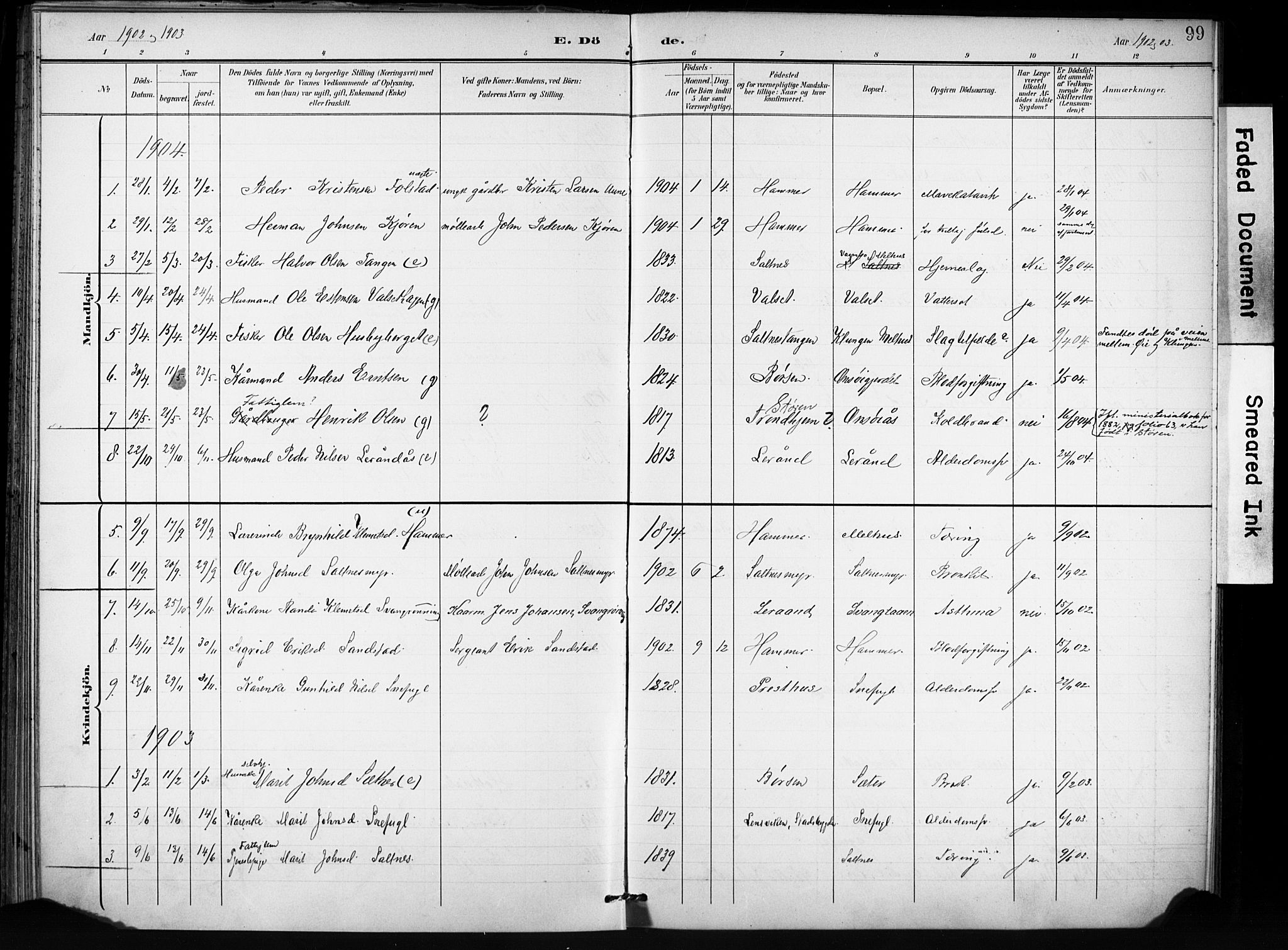 Ministerialprotokoller, klokkerbøker og fødselsregistre - Sør-Trøndelag, AV/SAT-A-1456/666/L0787: Parish register (official) no. 666A05, 1895-1908, p. 99