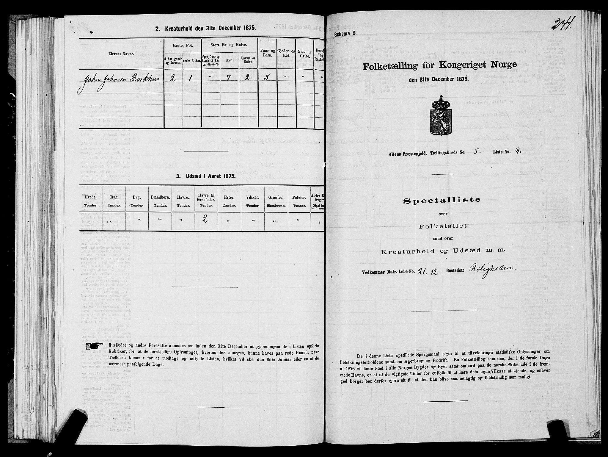SATØ, 1875 census for 2012P Alta, 1875, p. 2241