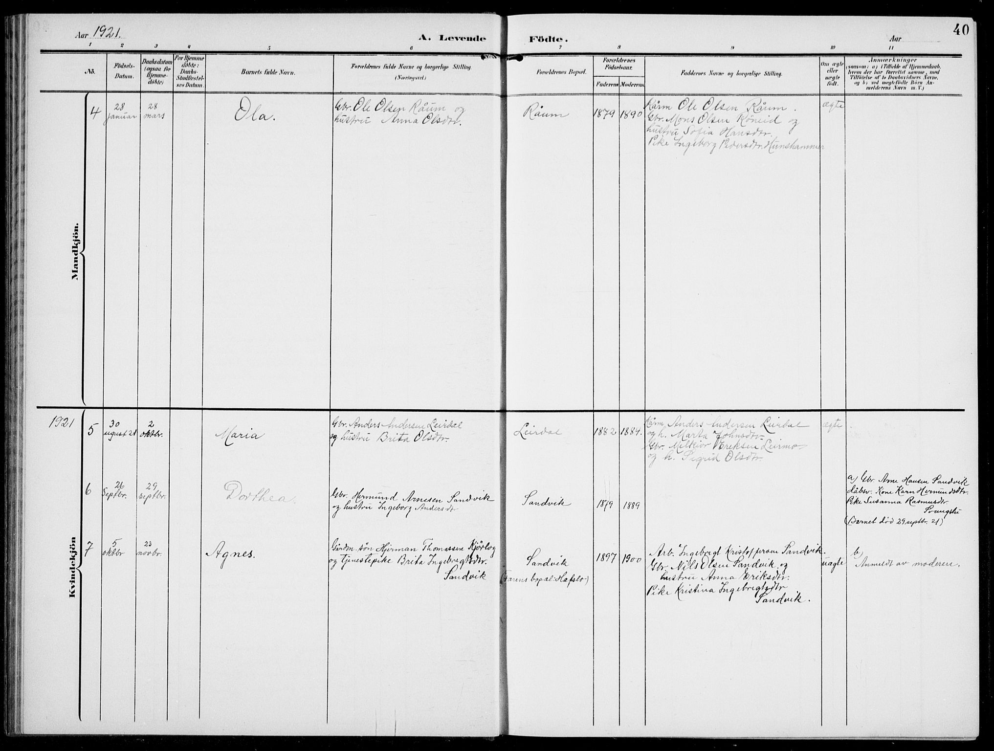 Jostedal sokneprestembete, AV/SAB-A-80601/H/Hab/Habc/L0001: Parish register (copy) no. C 1, 1903-1939, p. 40