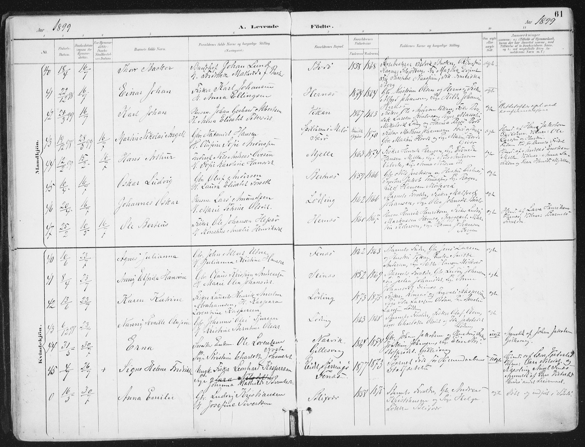 Ministerialprotokoller, klokkerbøker og fødselsregistre - Nordland, SAT/A-1459/802/L0055: Parish register (official) no. 802A02, 1894-1915, p. 61