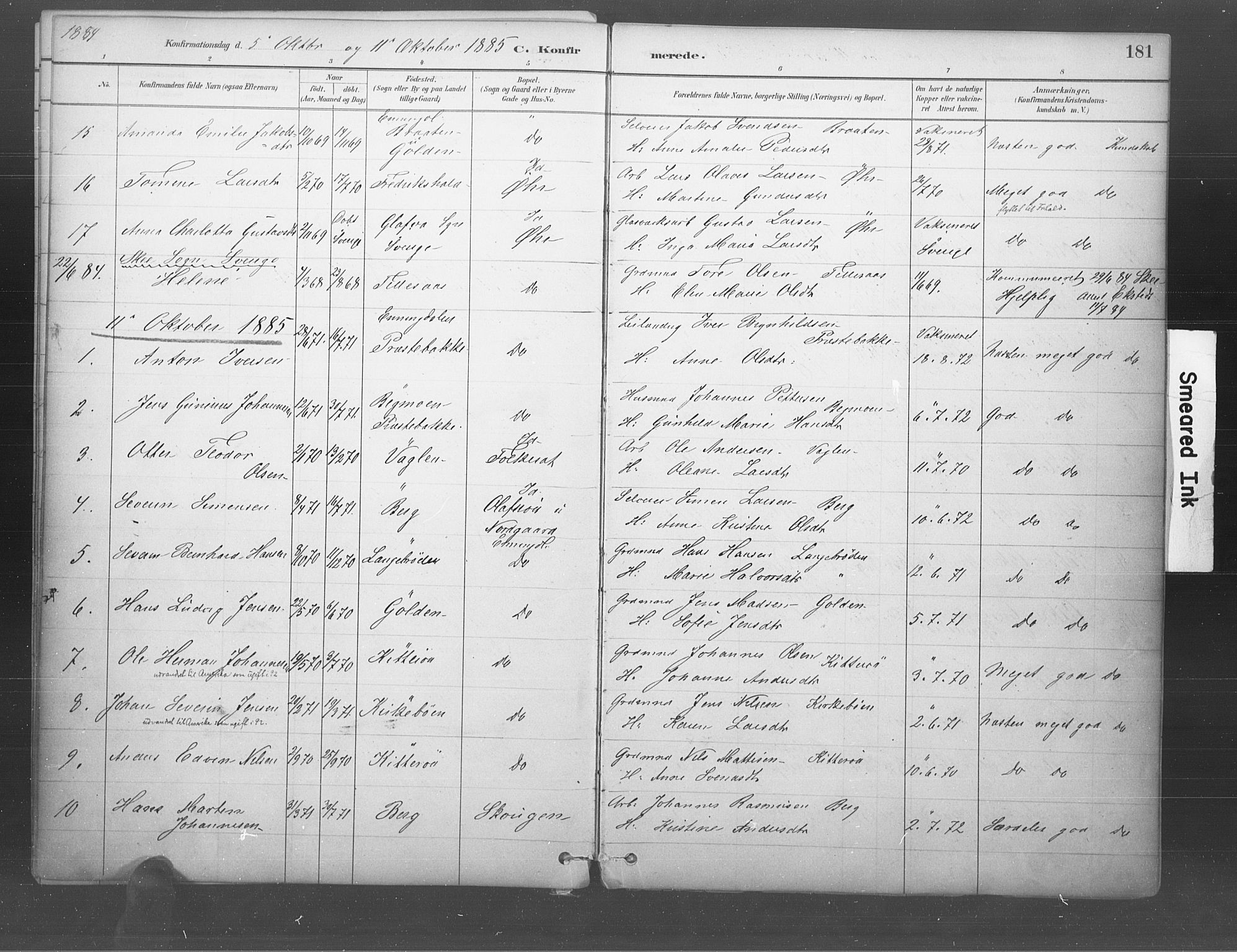 Idd prestekontor Kirkebøker, SAO/A-10911/F/Fb/L0002: Parish register (official) no. II 2, 1882-1923, p. 181