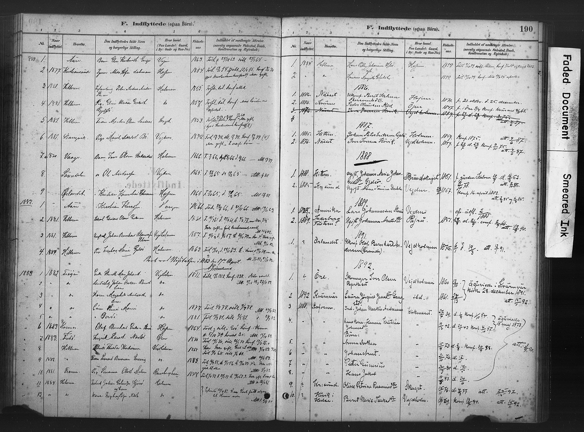 Ministerialprotokoller, klokkerbøker og fødselsregistre - Møre og Romsdal, AV/SAT-A-1454/583/L0954: Parish register (official) no. 583A01, 1880-1906, p. 190