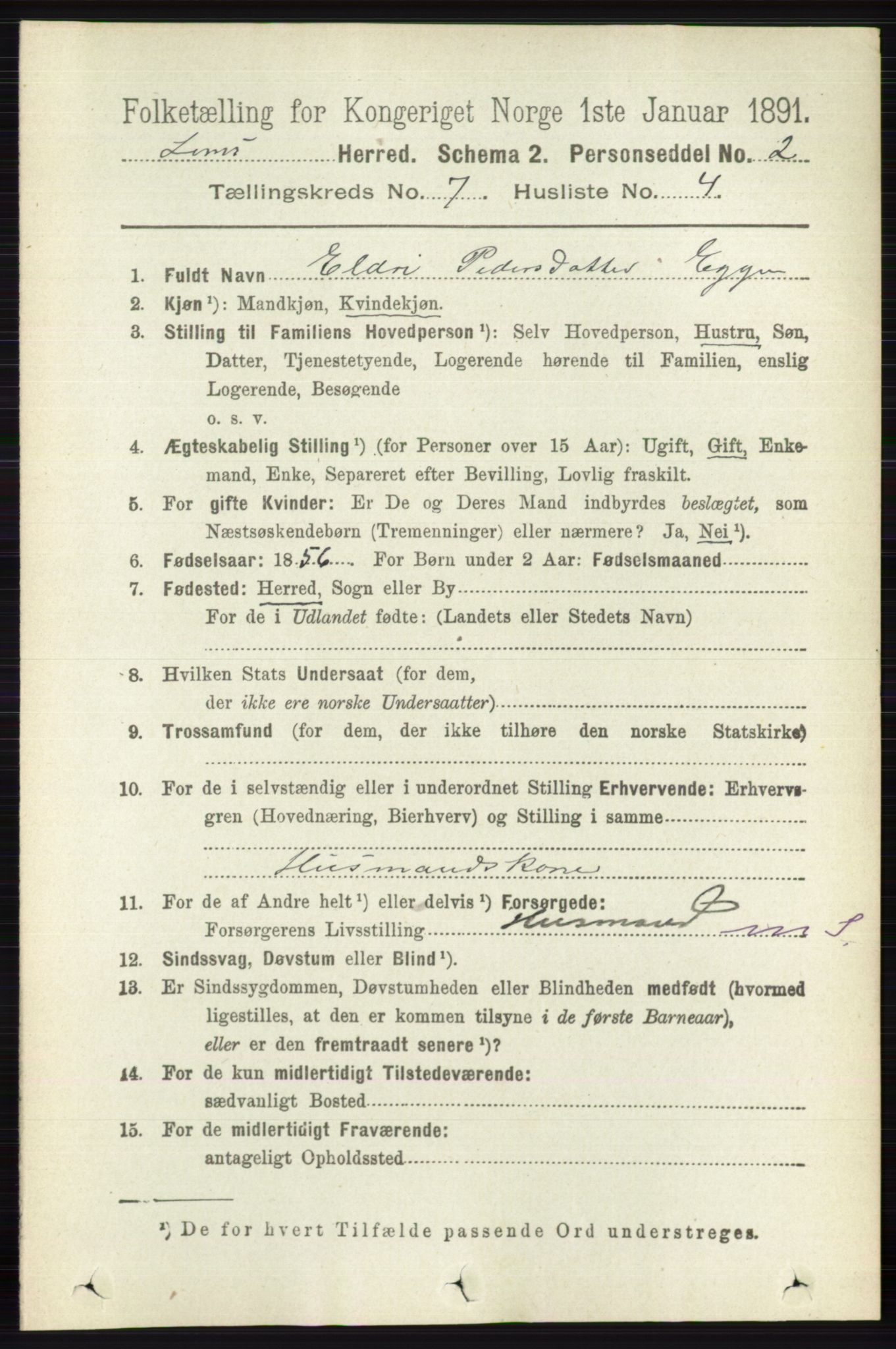 RA, 1891 census for 0514 Lom, 1891, p. 2821