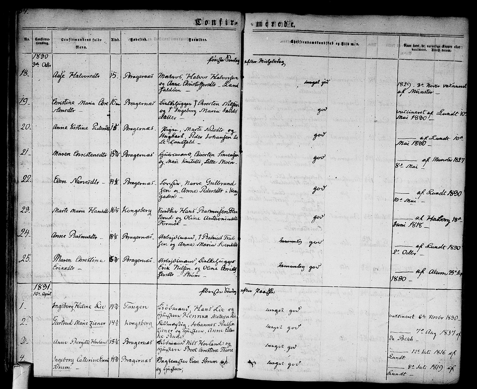 Bragernes kirkebøker, SAKO/A-6/F/Fc/L0001: Parish register (official) no. III 1, 1830-1853, p. 54