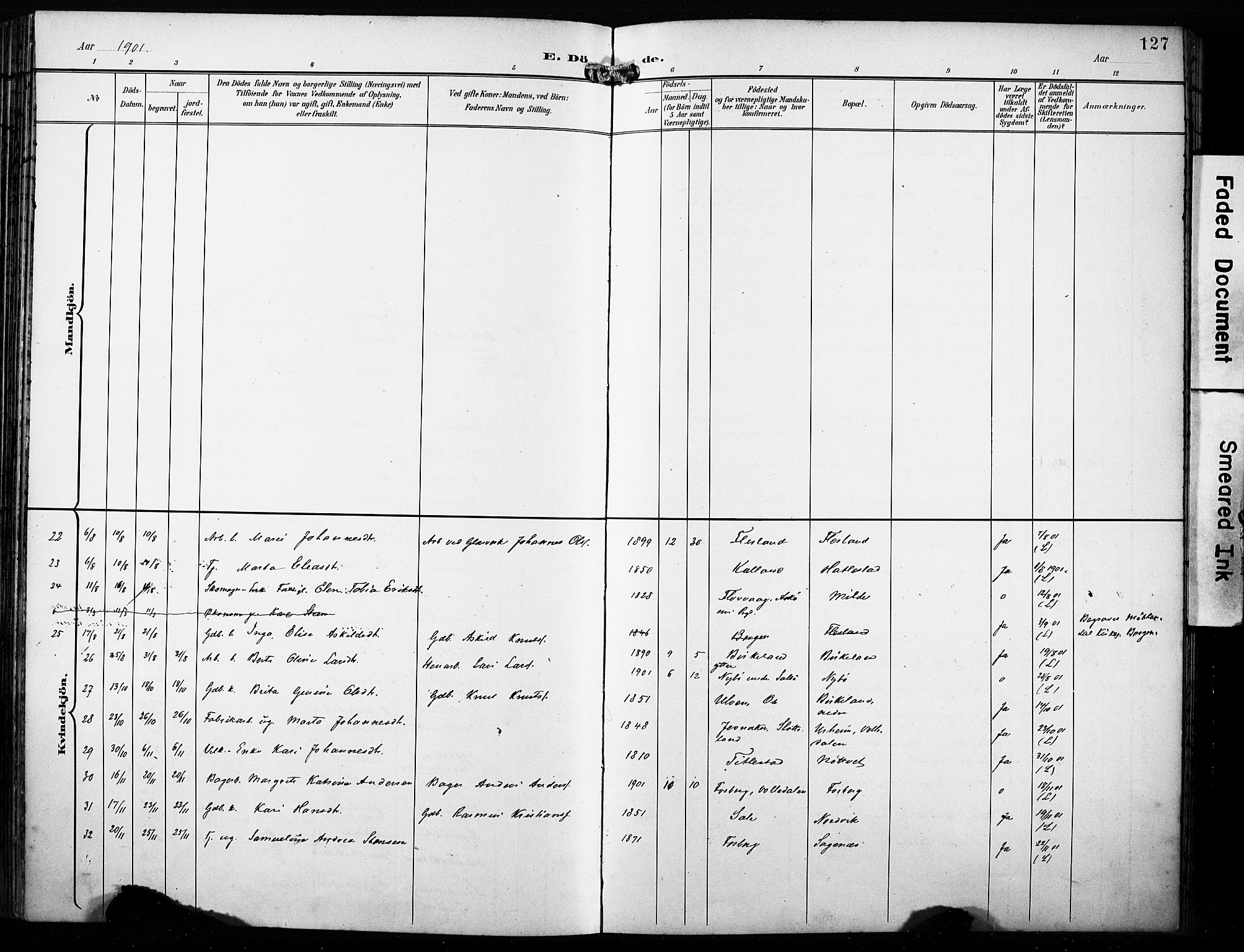 Fana Sokneprestembete, AV/SAB-A-75101/H/Haa/Haab/L0003: Parish register (official) no. B 3, 1898-1907, p. 127