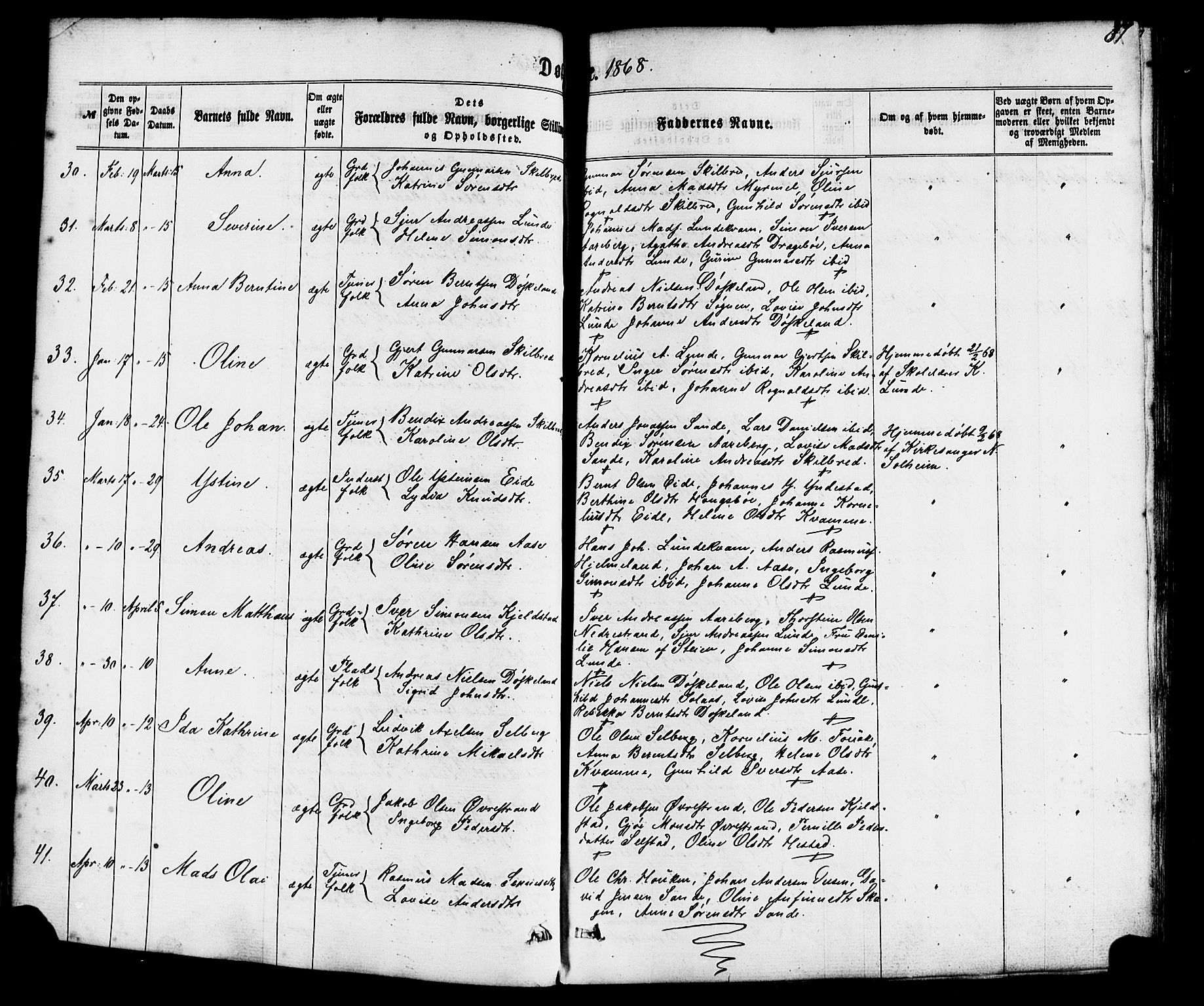 Gaular sokneprestembete, SAB/A-80001/H/Haa: Parish register (official) no. A 5, 1860-1881, p. 87