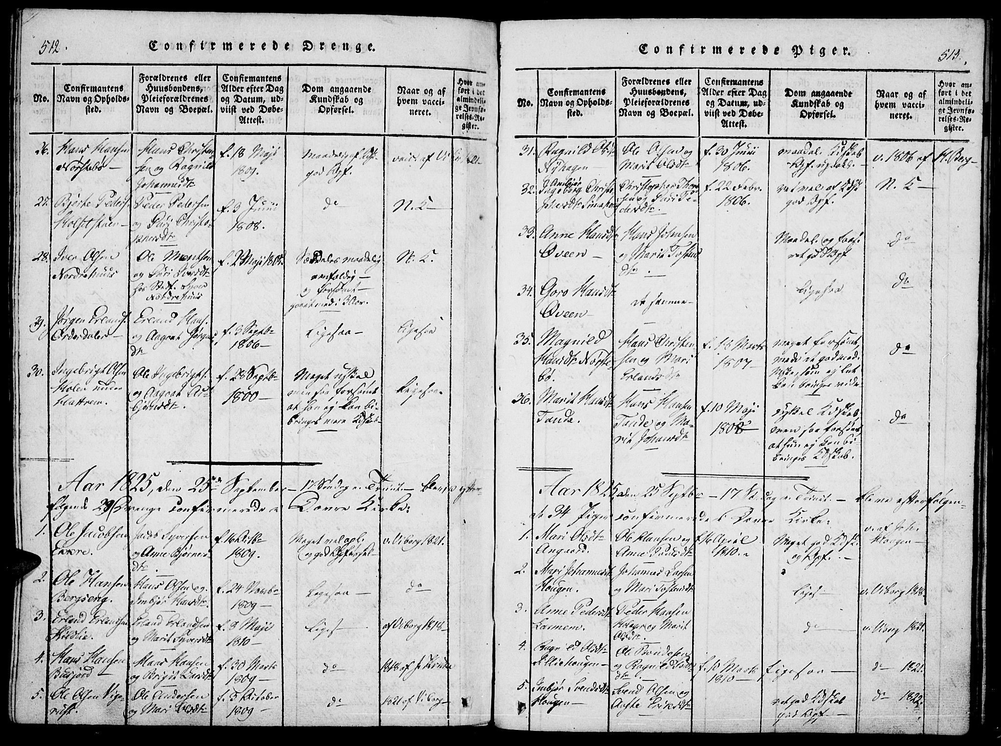 Lesja prestekontor, SAH/PREST-068/H/Ha/Haa/L0004: Parish register (official) no. 4, 1820-1829, p. 512-513