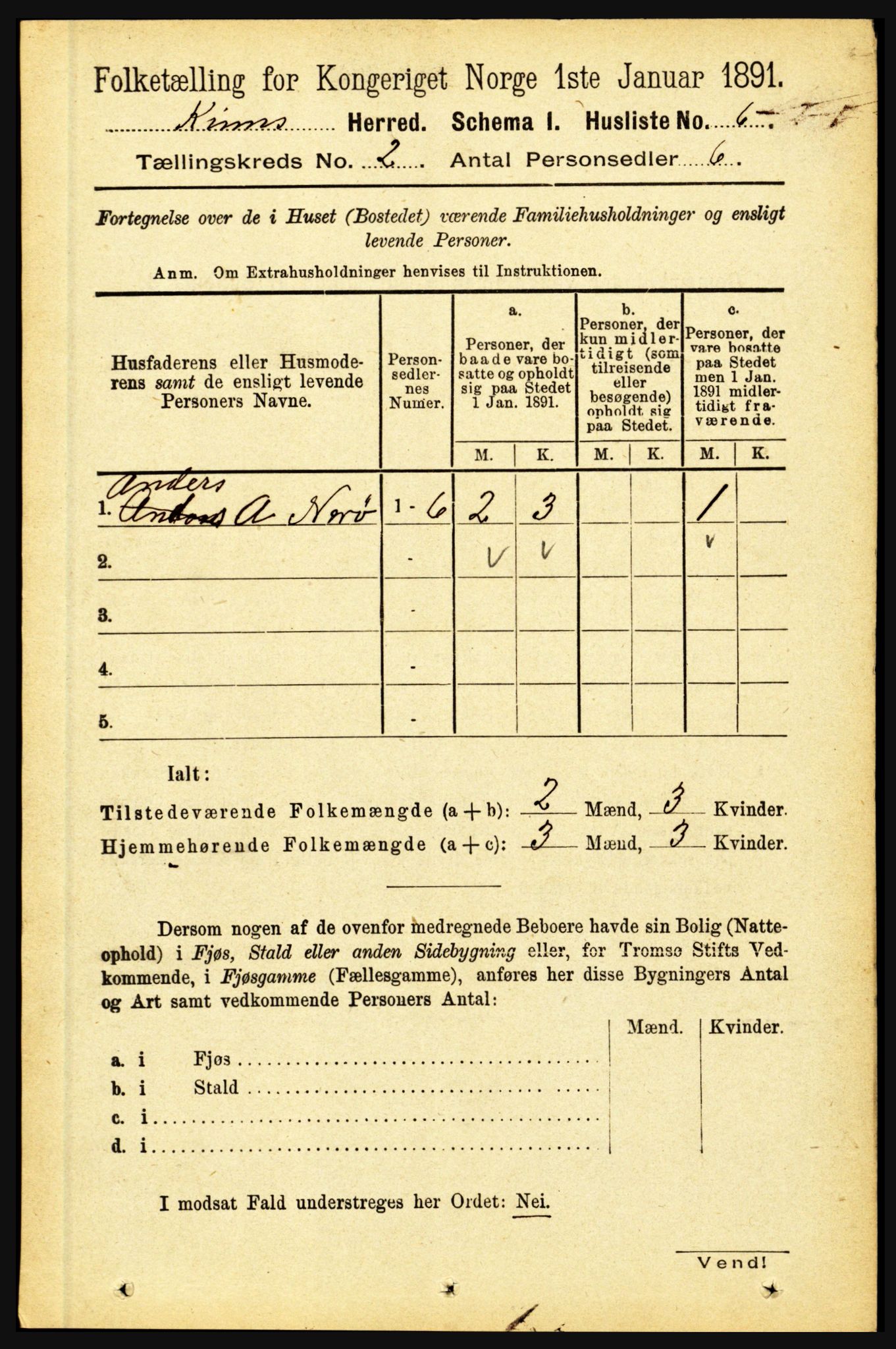 RA, 1891 census for 1437 Kinn, 1891, p. 482