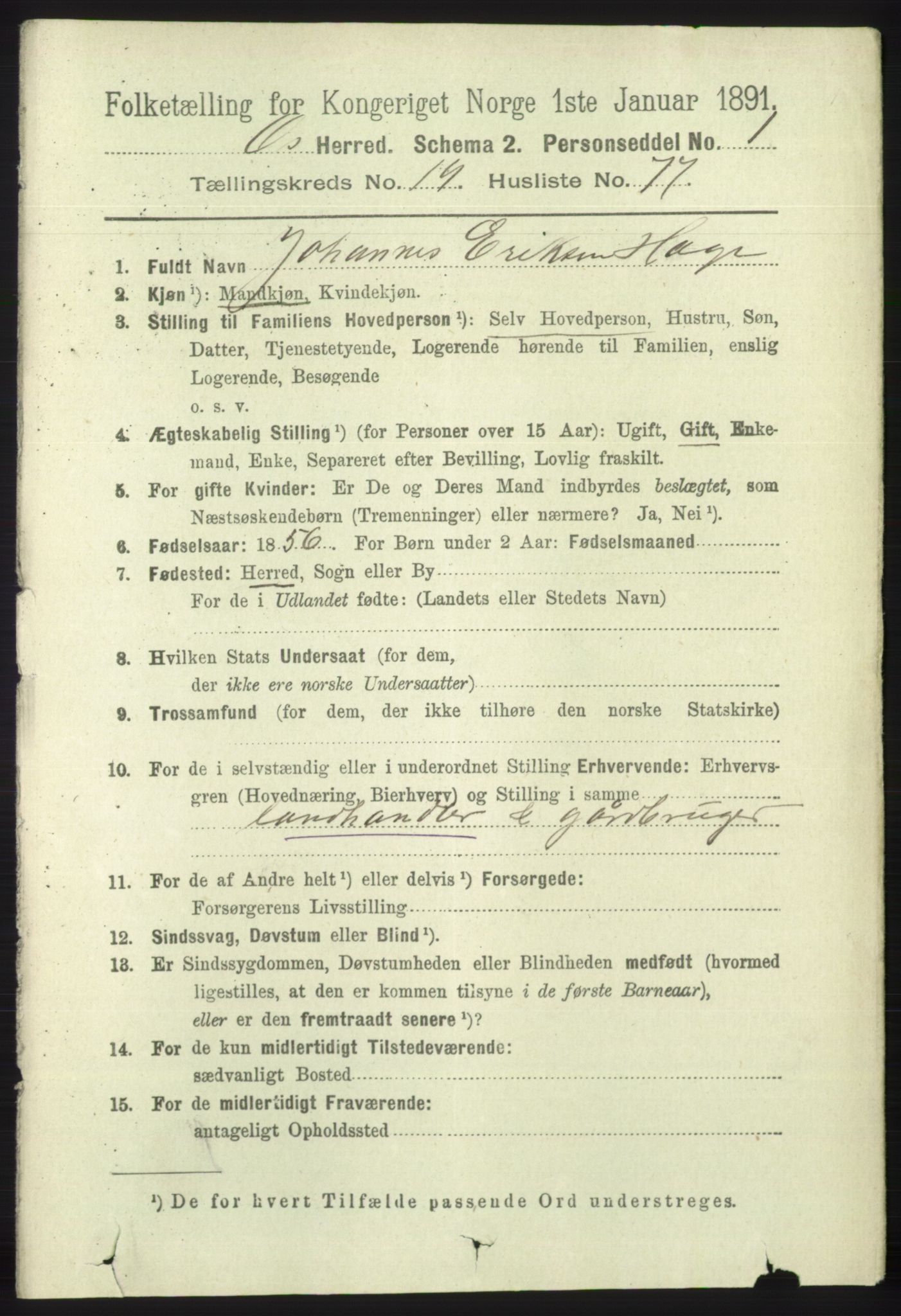 RA, 1891 census for 1243 Os, 1891, p. 4396