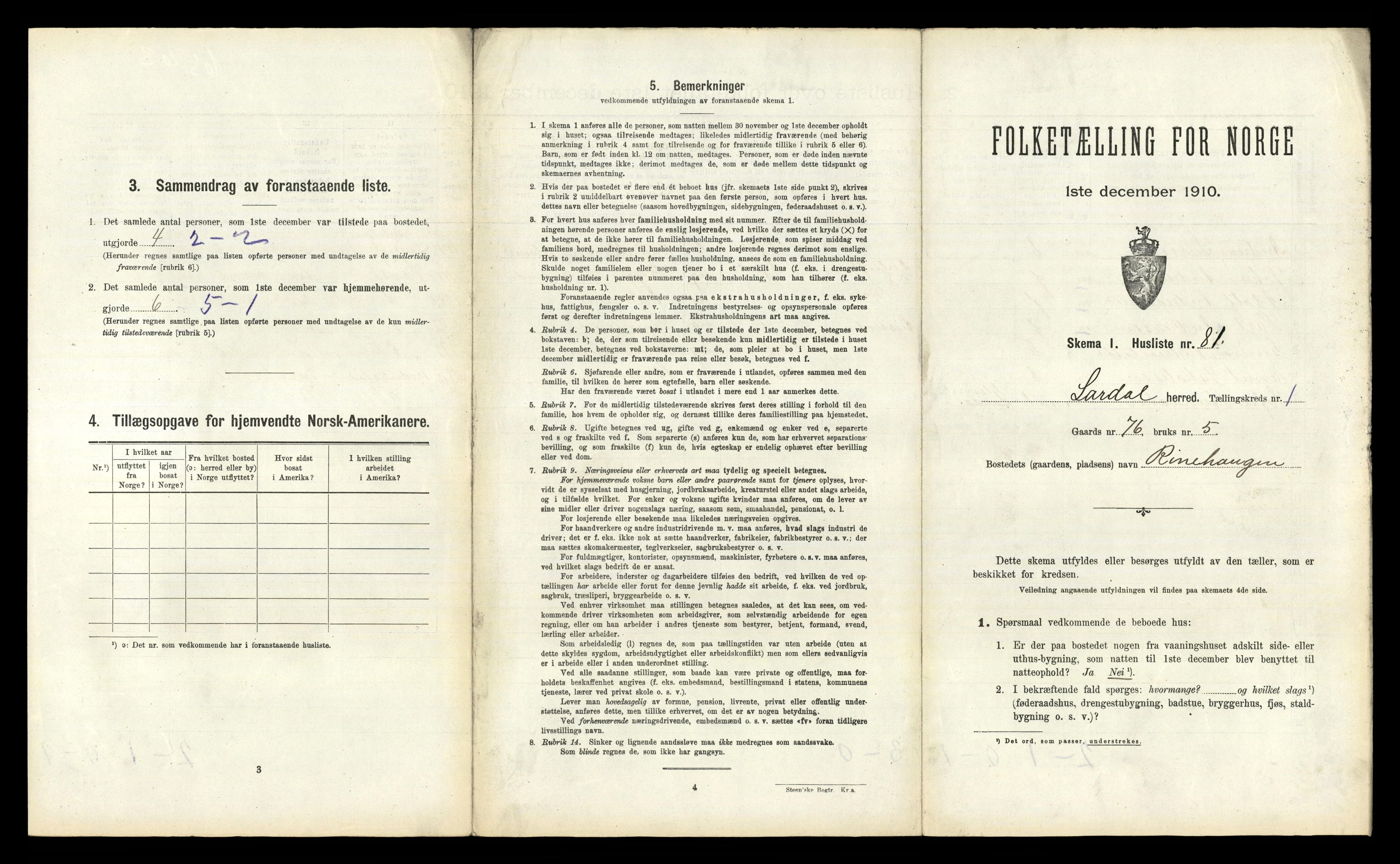 RA, 1910 census for Lardal, 1910, p. 190