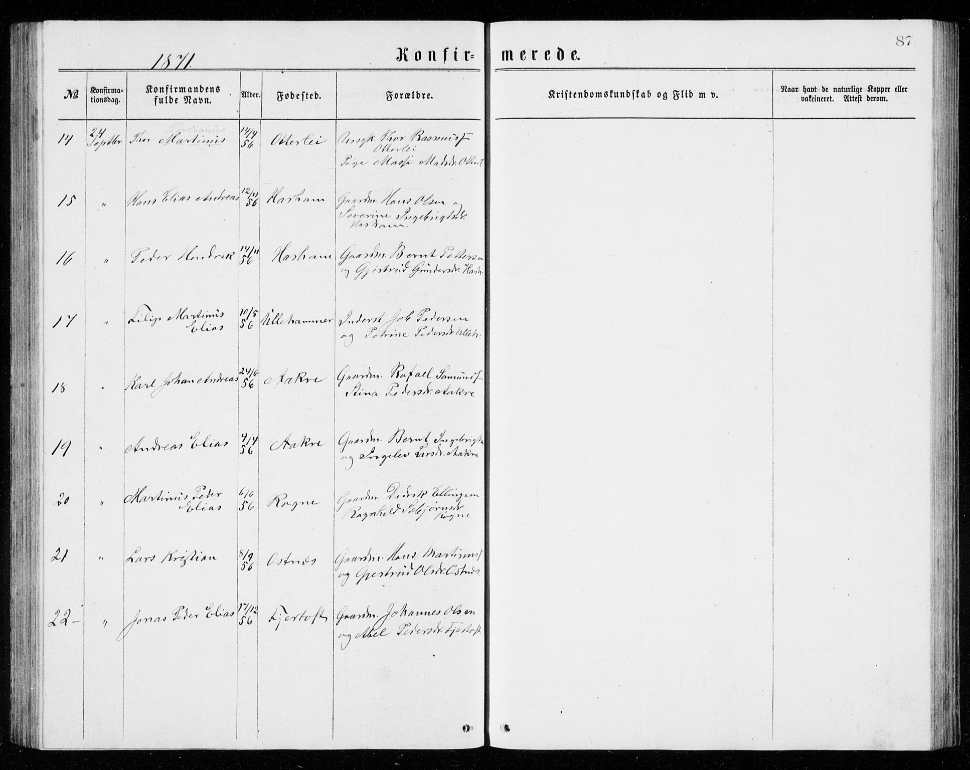 Ministerialprotokoller, klokkerbøker og fødselsregistre - Møre og Romsdal, AV/SAT-A-1454/536/L0509: Parish register (copy) no. 536C04, 1871-1881, p. 87