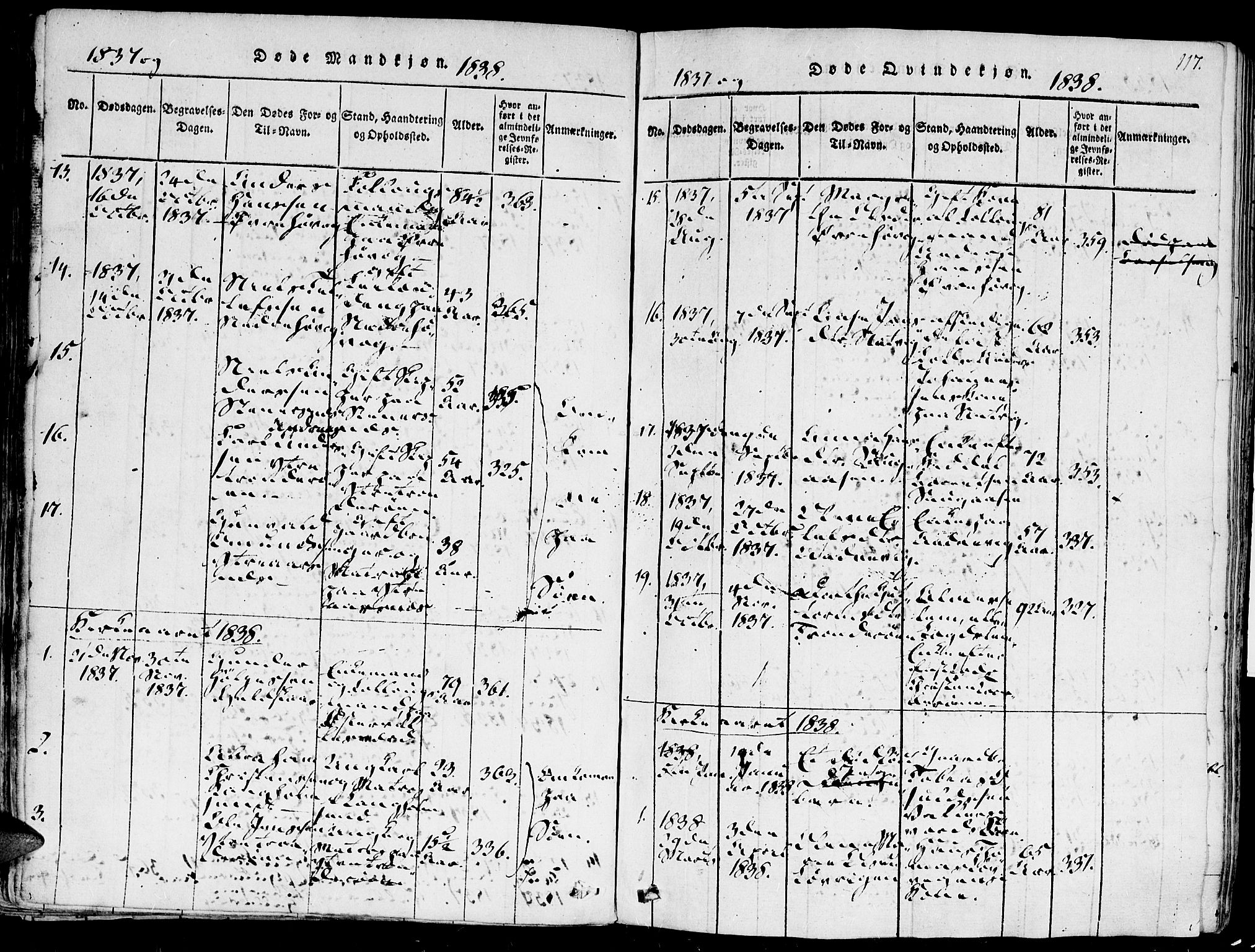 Høvåg sokneprestkontor, SAK/1111-0025/F/Fa/L0001: Parish register (official) no. A 1, 1816-1843, p. 117