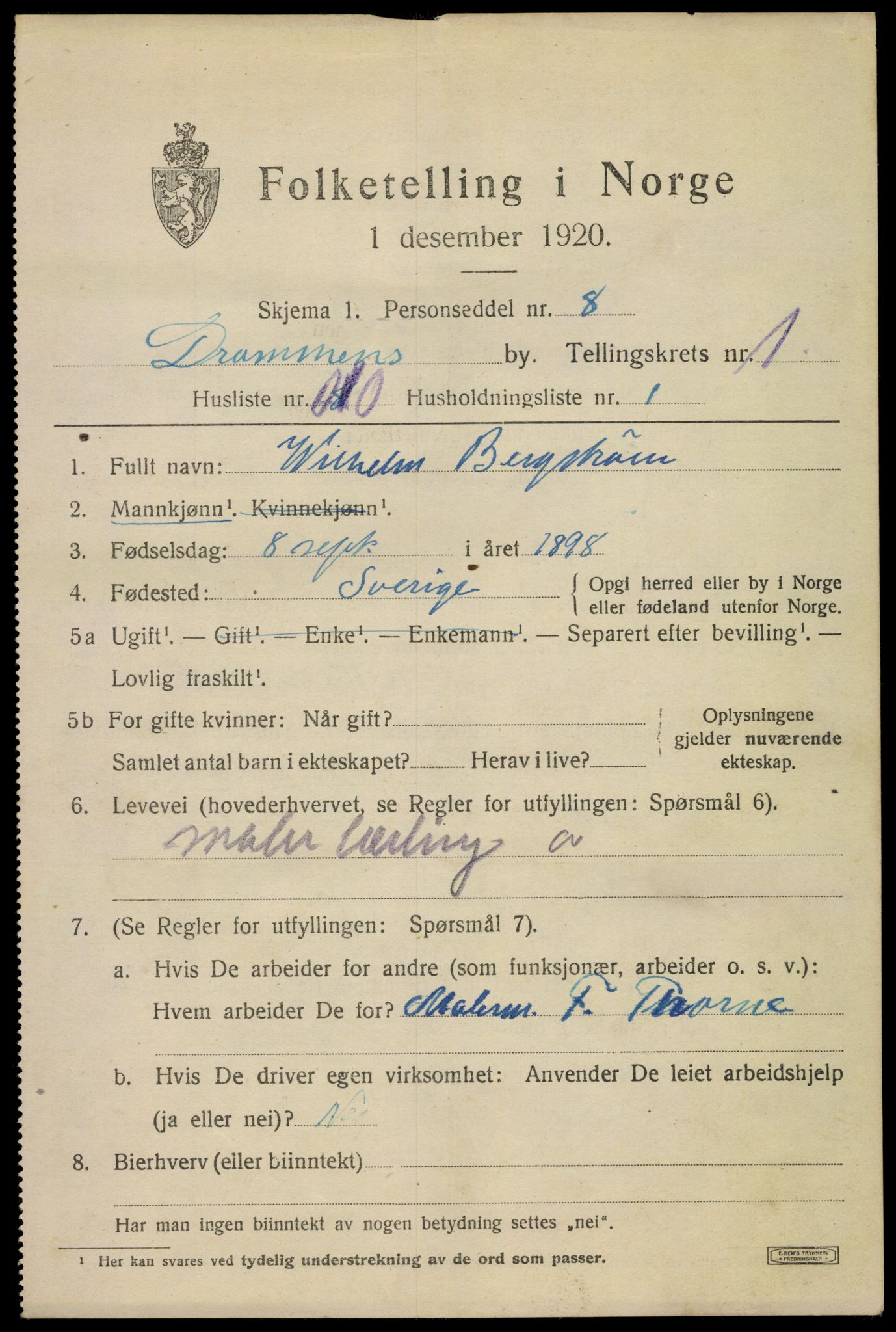 SAKO, 1920 census for Drammen, 1920, p. 22999