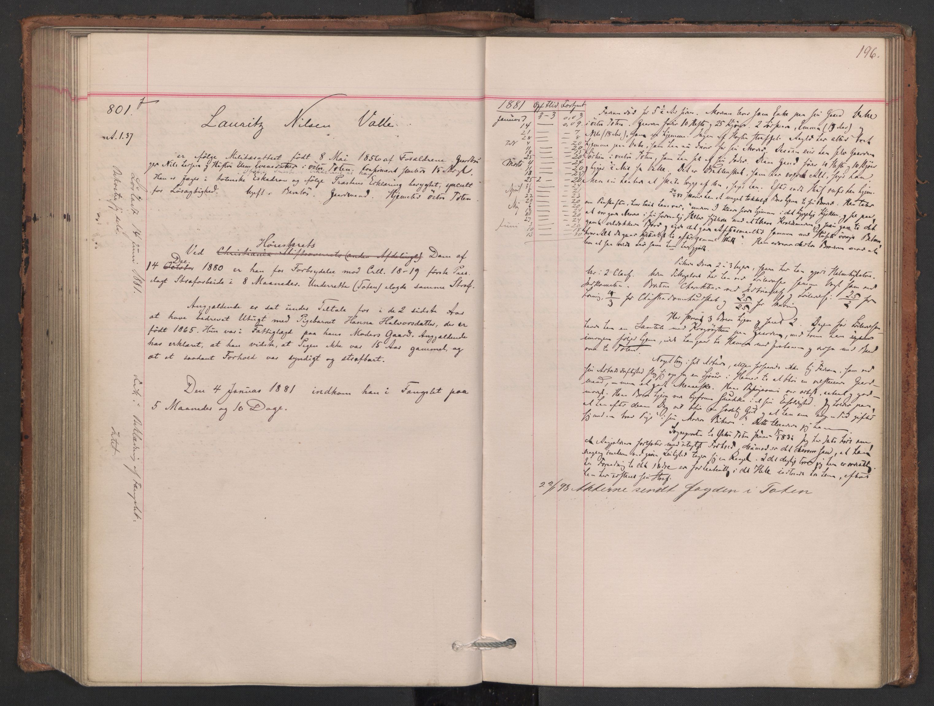Botsfengslet, AV/RA-S-1539/D/Db/Dbb/L0019: 606f - 897f, 1880-1881, p. 196