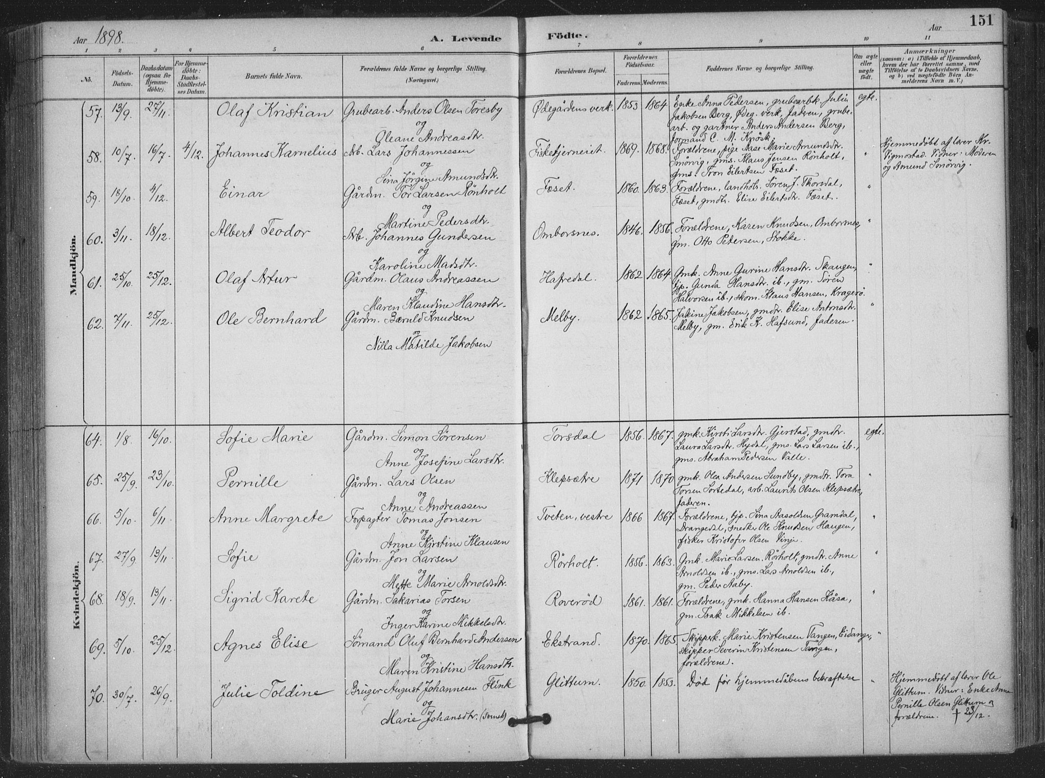 Bamble kirkebøker, SAKO/A-253/F/Fa/L0008: Parish register (official) no. I 8, 1888-1900, p. 151
