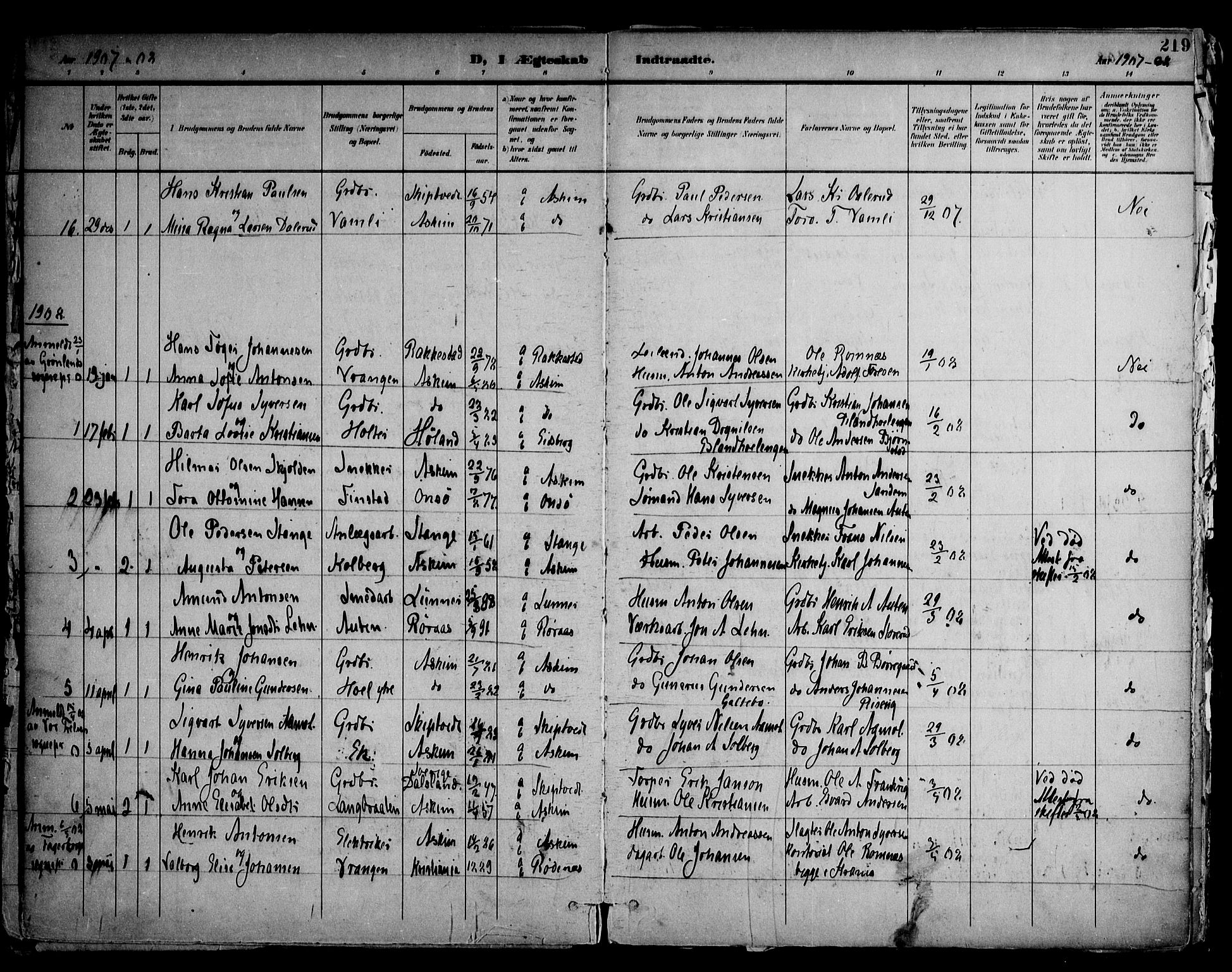Askim prestekontor Kirkebøker, AV/SAO-A-10900/F/Fa/L0008: Parish register (official) no. 8, 1898-1912, p. 219