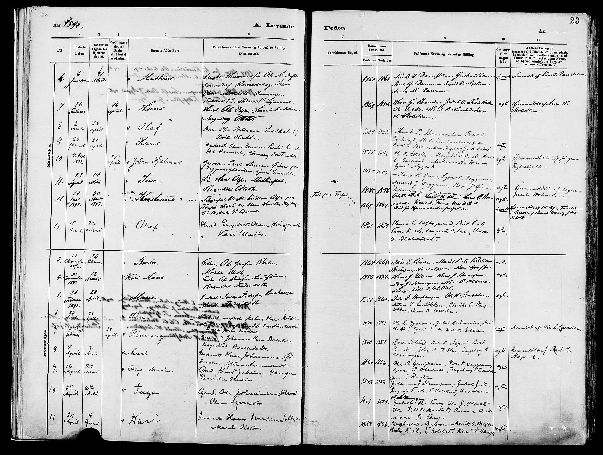 Vågå prestekontor, AV/SAH-PREST-076/H/Ha/Haa/L0008: Parish register (official) no. 8, 1886-1904, p. 23