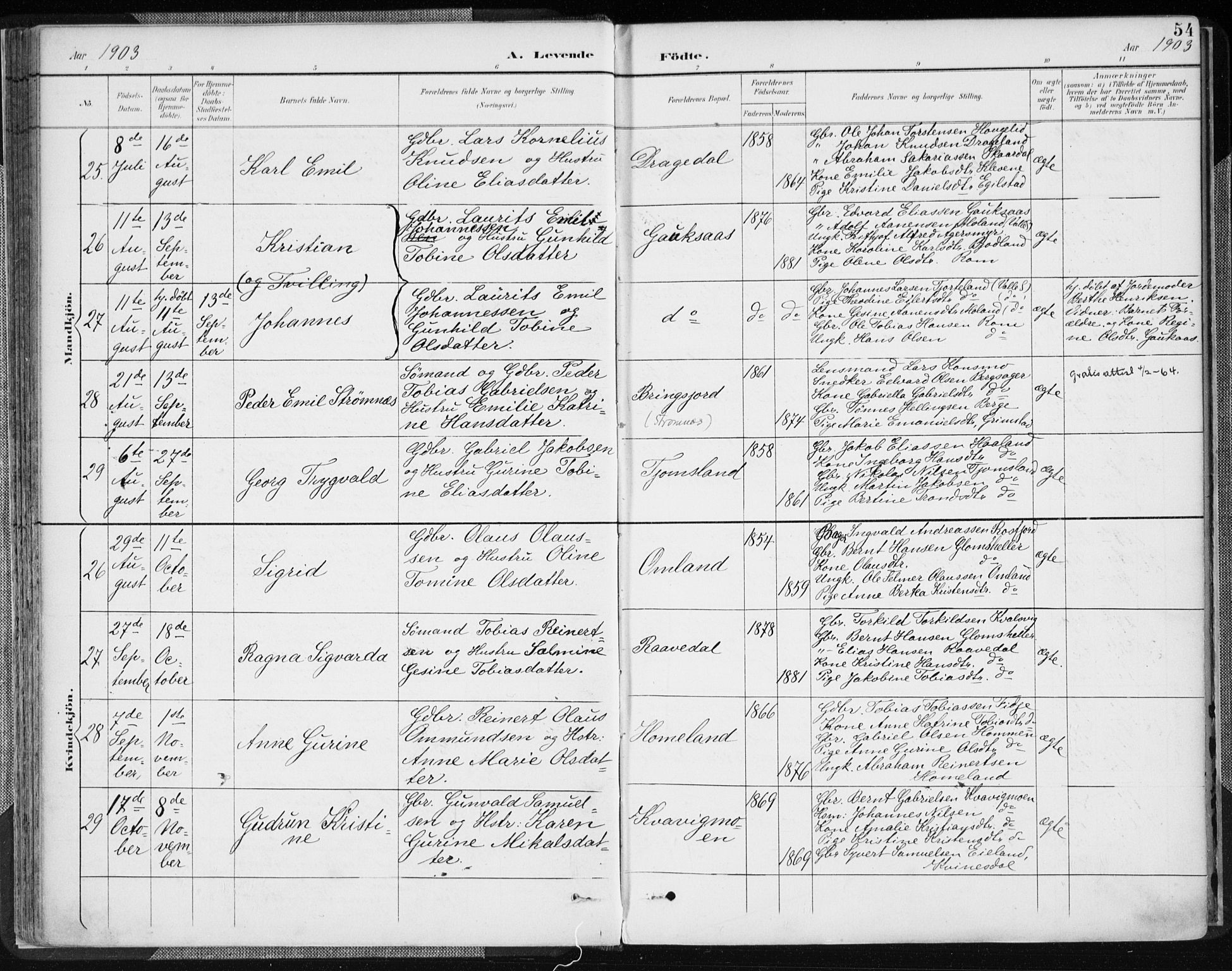 Lyngdal sokneprestkontor, AV/SAK-1111-0029/F/Fa/Fac/L0012: Parish register (official) no. A 12, 1894-1918, p. 54