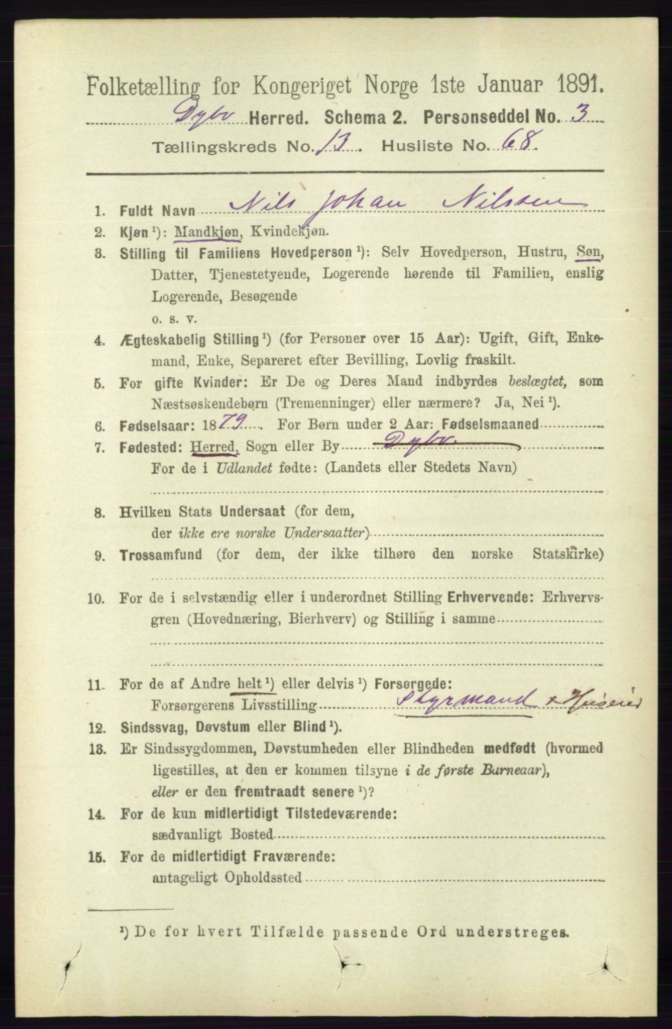 RA, 1891 census for 0915 Dypvåg, 1891, p. 5689