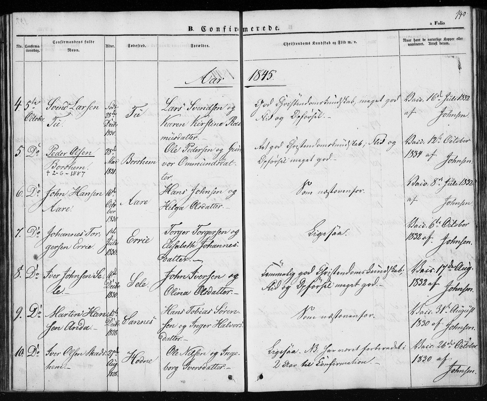 Klepp sokneprestkontor, SAST/A-101803/001/3/30BA/L0004: Parish register (official) no. A 4, 1842-1852, p. 140