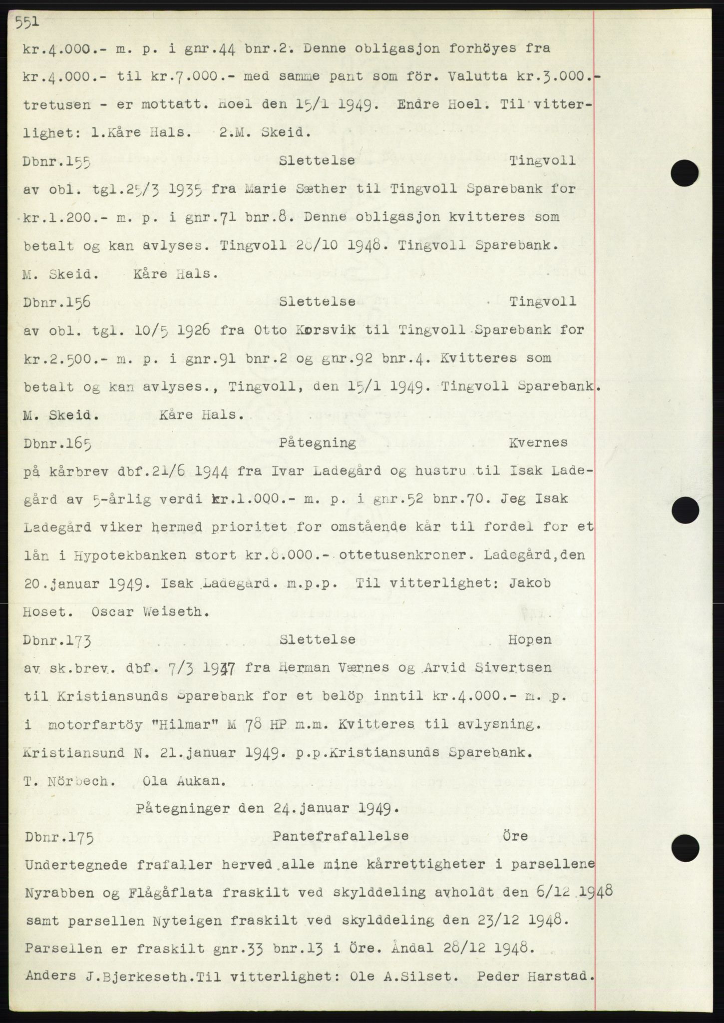 Nordmøre sorenskriveri, SAT/A-4132/1/2/2Ca: Mortgage book no. C82b, 1946-1951, Diary no: : 155/1949