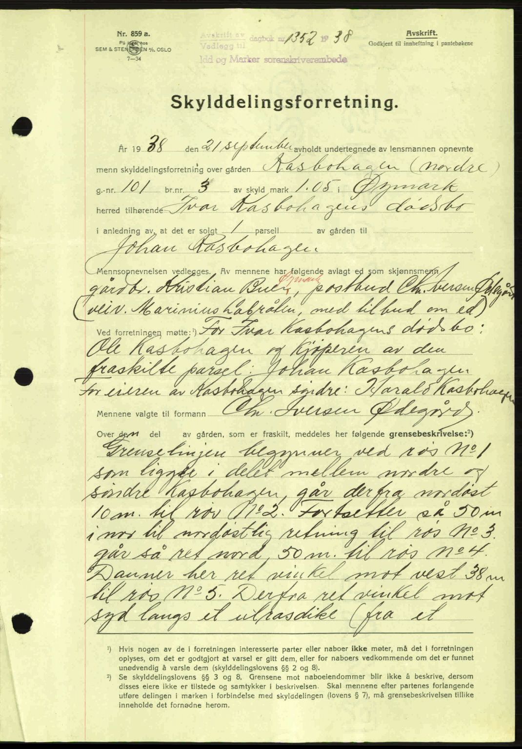 Idd og Marker sorenskriveri, AV/SAO-A-10283/G/Gb/Gbb/L0002: Mortgage book no. A2, 1937-1938, Diary no: : 1352/1938