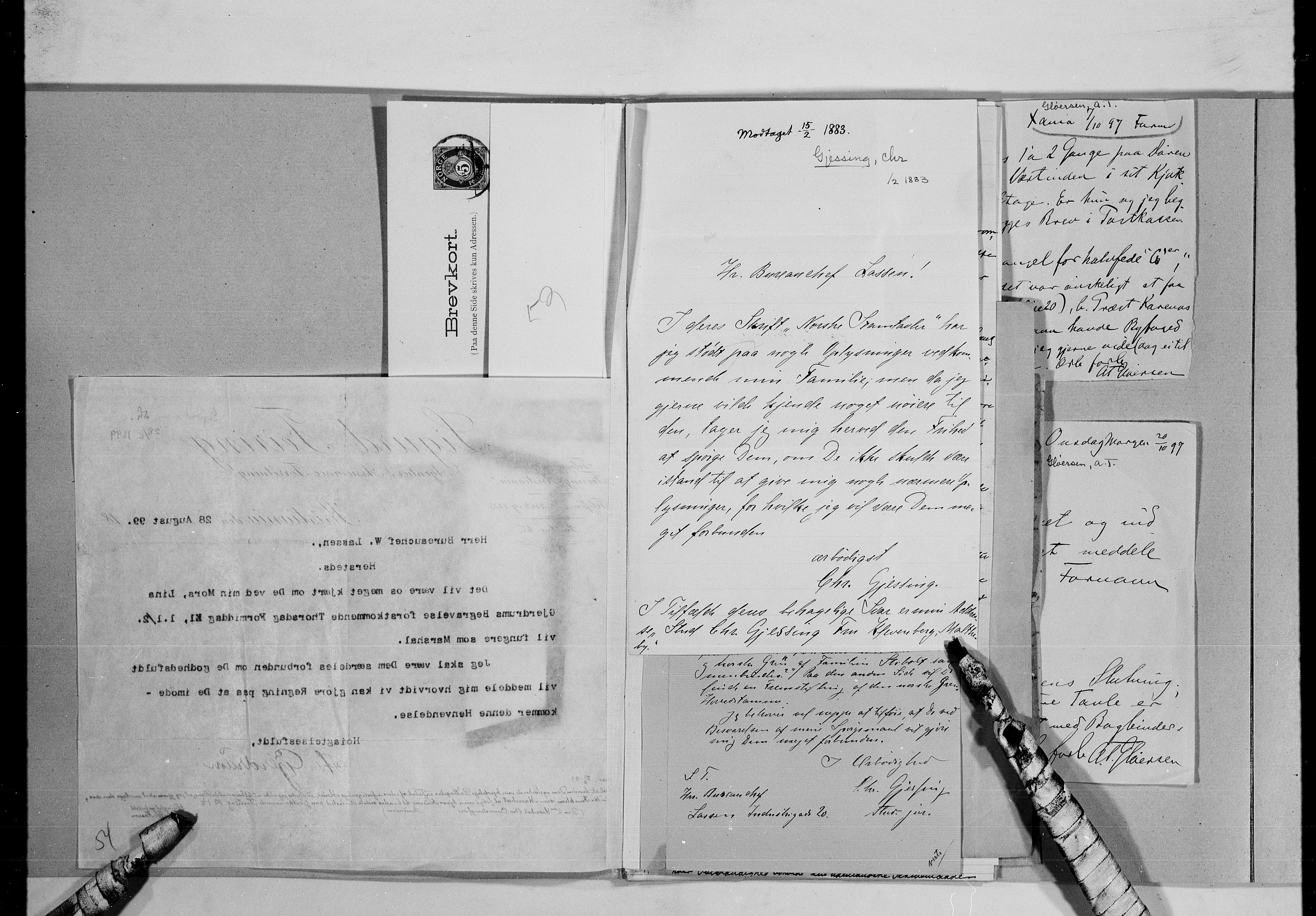 Lassens samlinger, AV/RA-PA-0051/G/L0097: Alfabetisk ordnede brev til Wilhelm Lassen: Fabritius - Grønvold, 1815-1907, p. 149