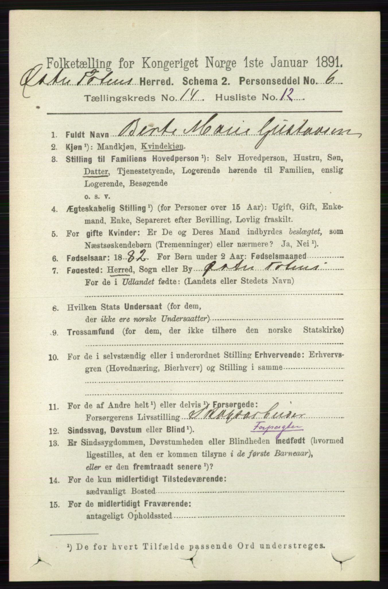 RA, 1891 census for 0528 Østre Toten, 1891, p. 9122