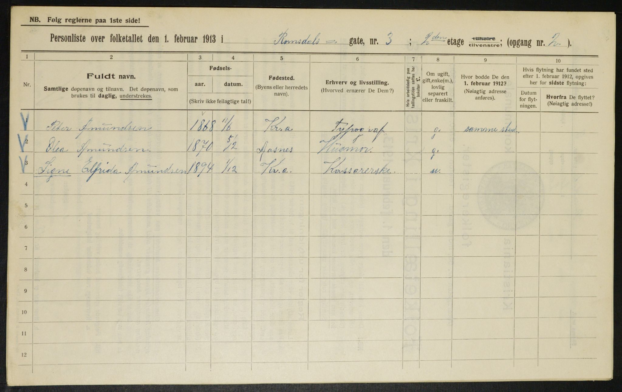 OBA, Municipal Census 1913 for Kristiania, 1913, p. 83213