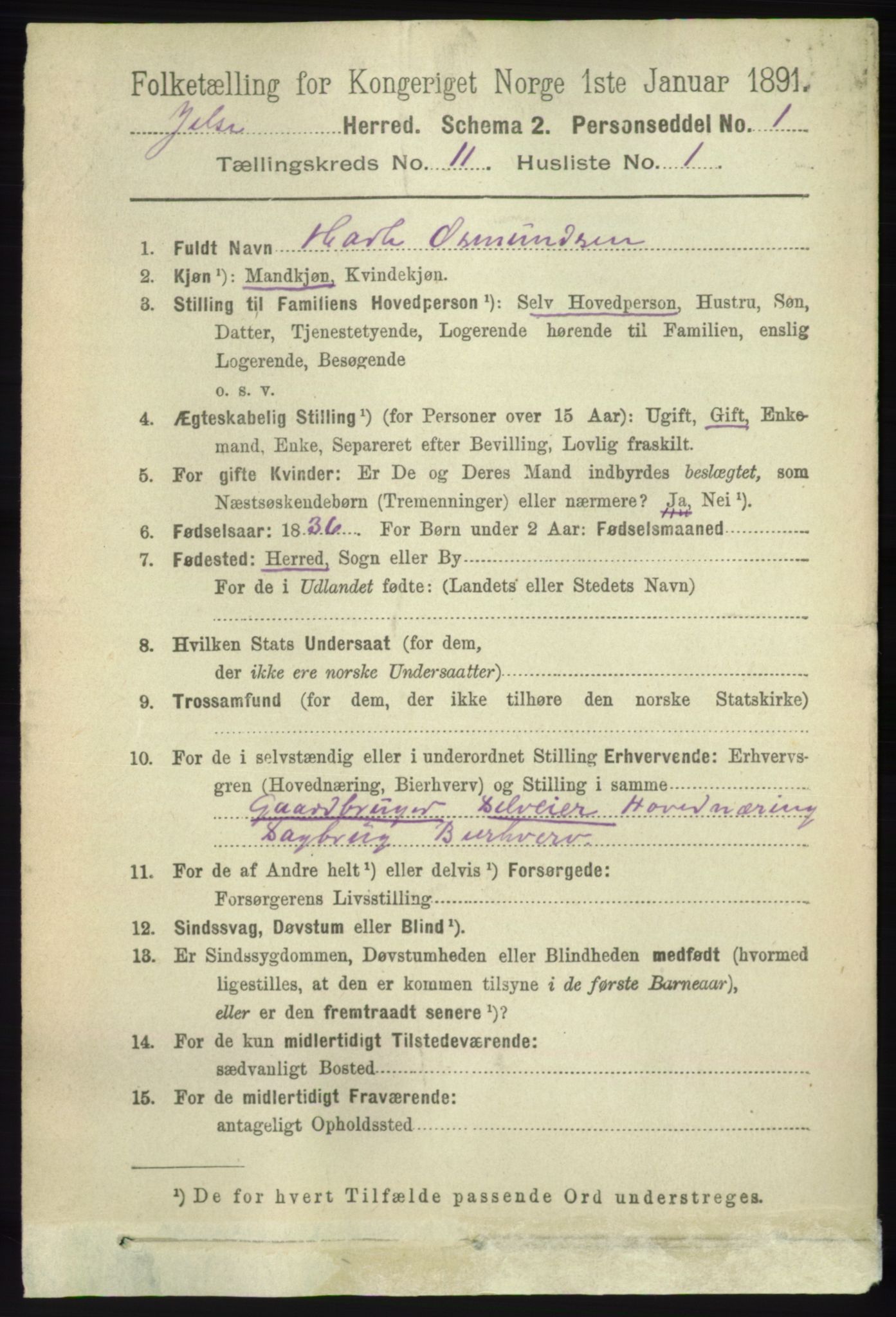 RA, 1891 census for 1138 Jelsa, 1891, p. 2772