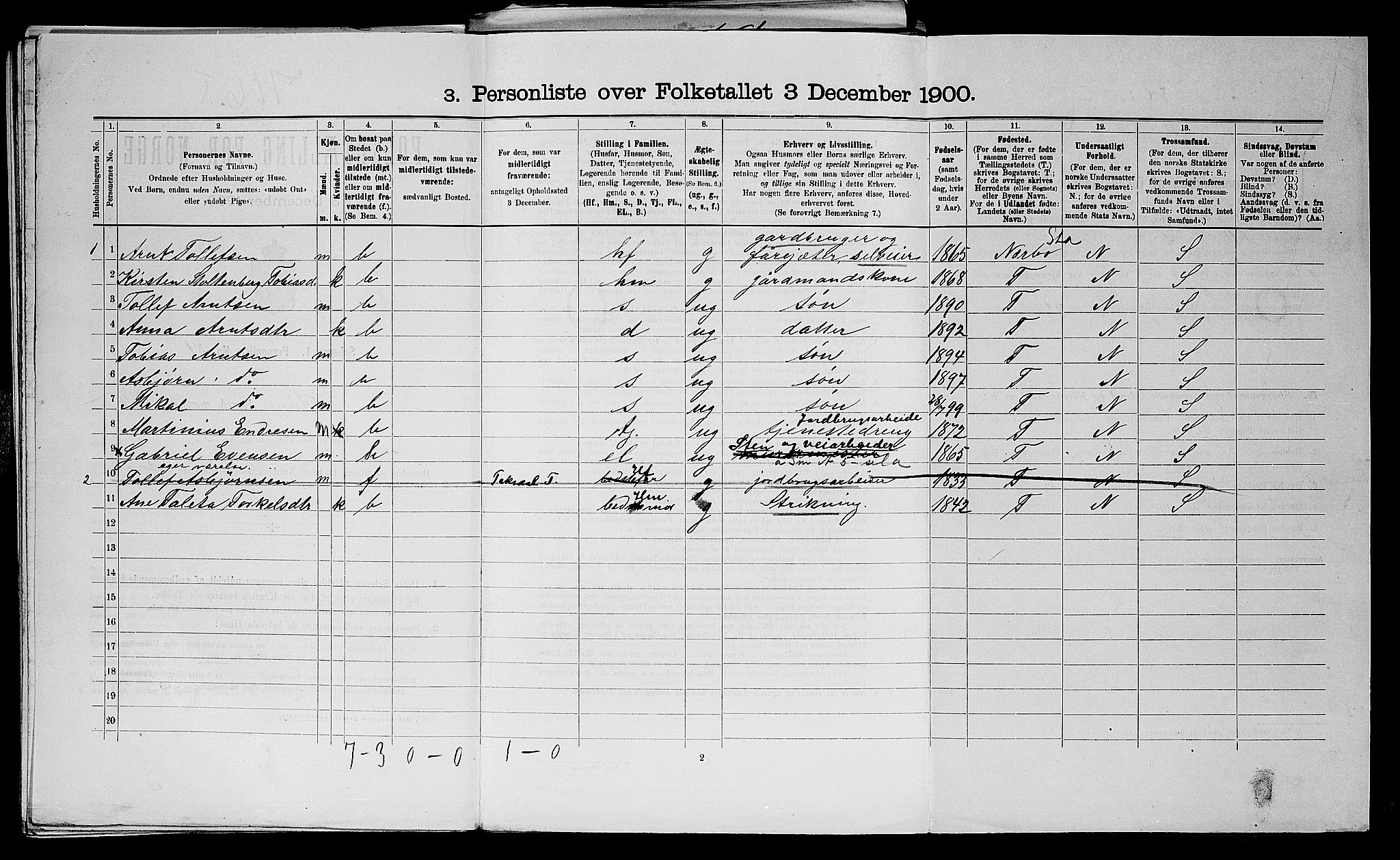 SAST, 1900 census for Time, 1900, p. 455