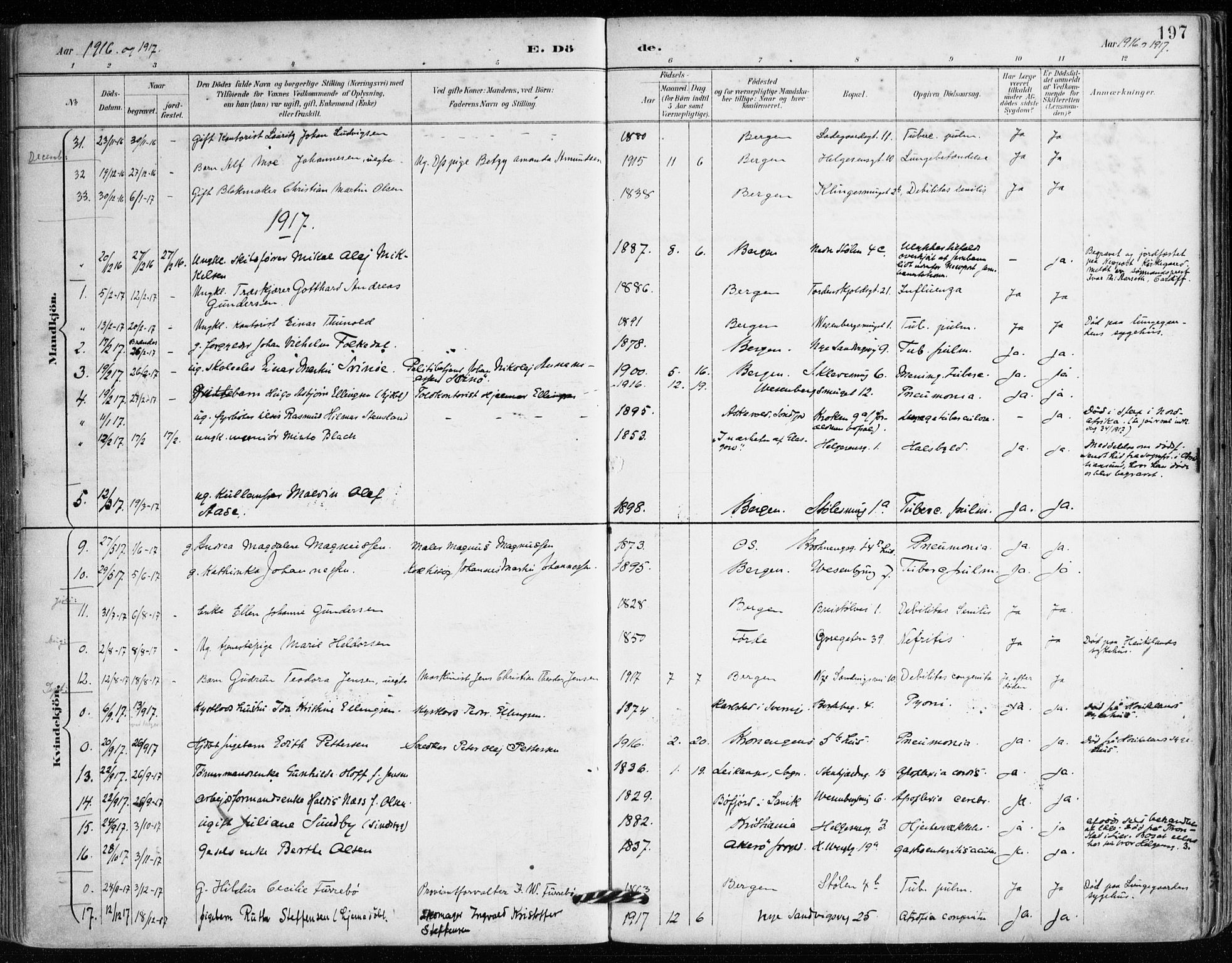 Mariakirken Sokneprestembete, SAB/A-76901/H/Haa/L0008: Parish register (official) no. A 8, 1893-1942, p. 197