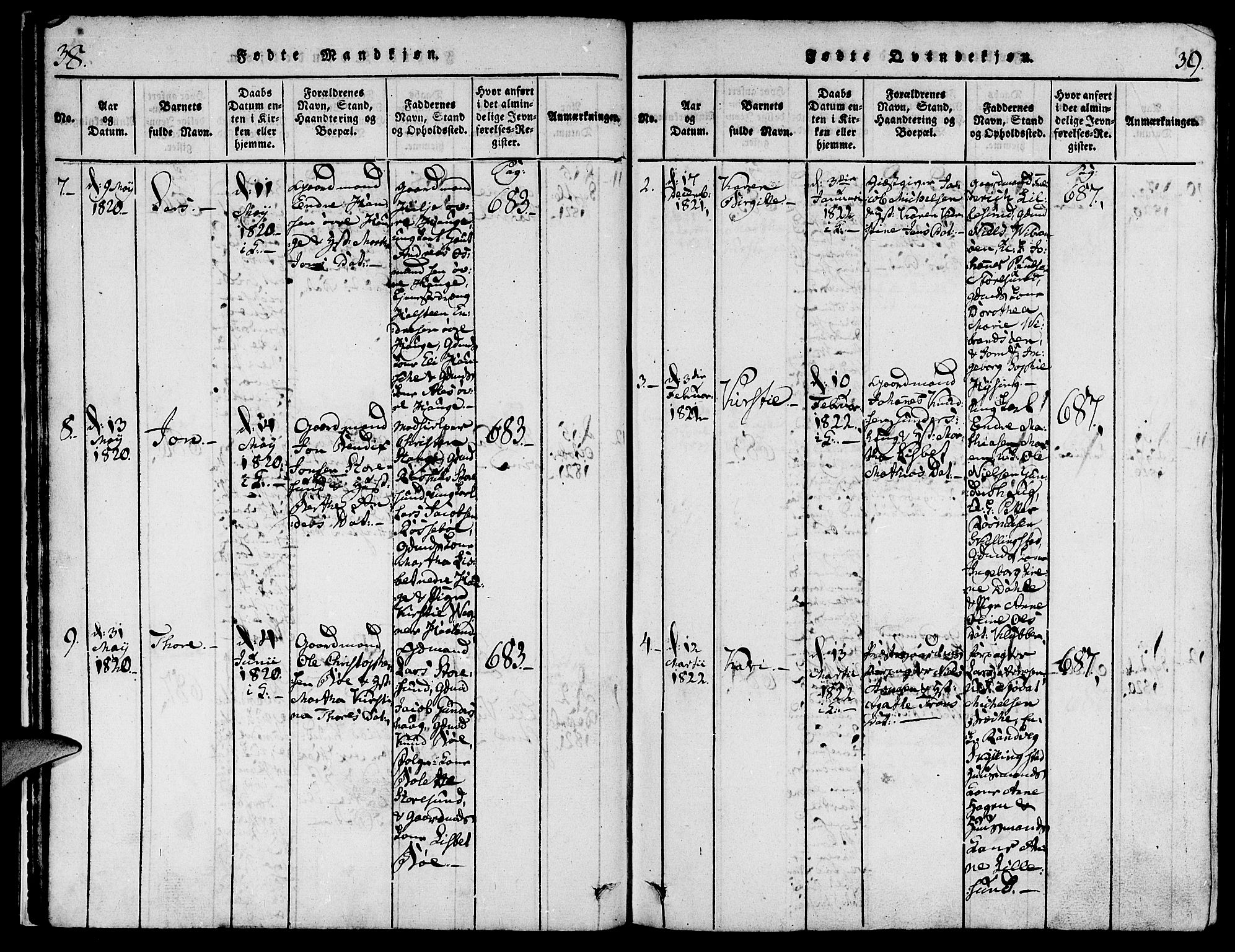 Torvastad sokneprestkontor, AV/SAST-A -101857/H/Ha/Haa/L0004: Parish register (official) no. A 3 /1, 1817-1836, p. 38-39