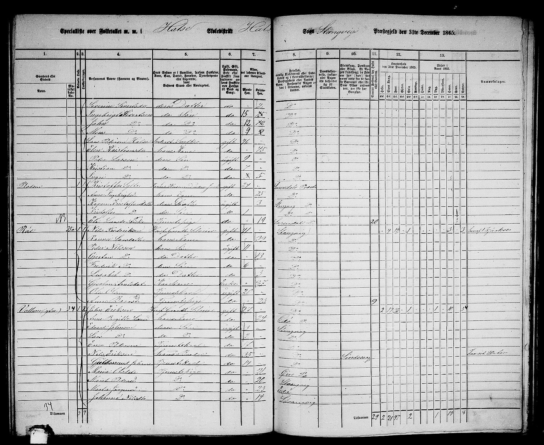 RA, 1865 census for Stangvik, 1865, p. 135