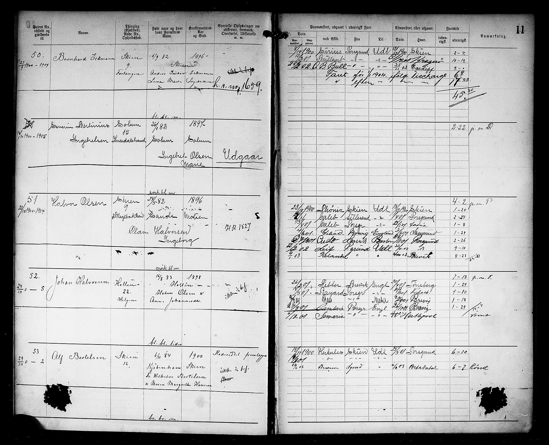 Skien innrulleringskontor, AV/SAKO-A-832/F/Fc/L0006: Annotasjonsrulle, 1899-1911, p. 13