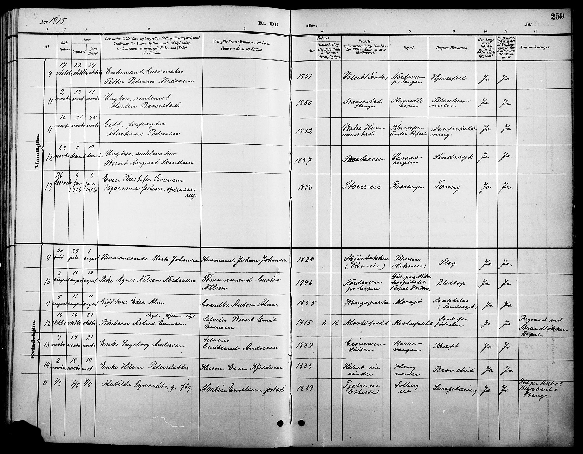 Stange prestekontor, SAH/PREST-002/L/L0011: Parish register (copy) no. 11, 1895-1917, p. 259
