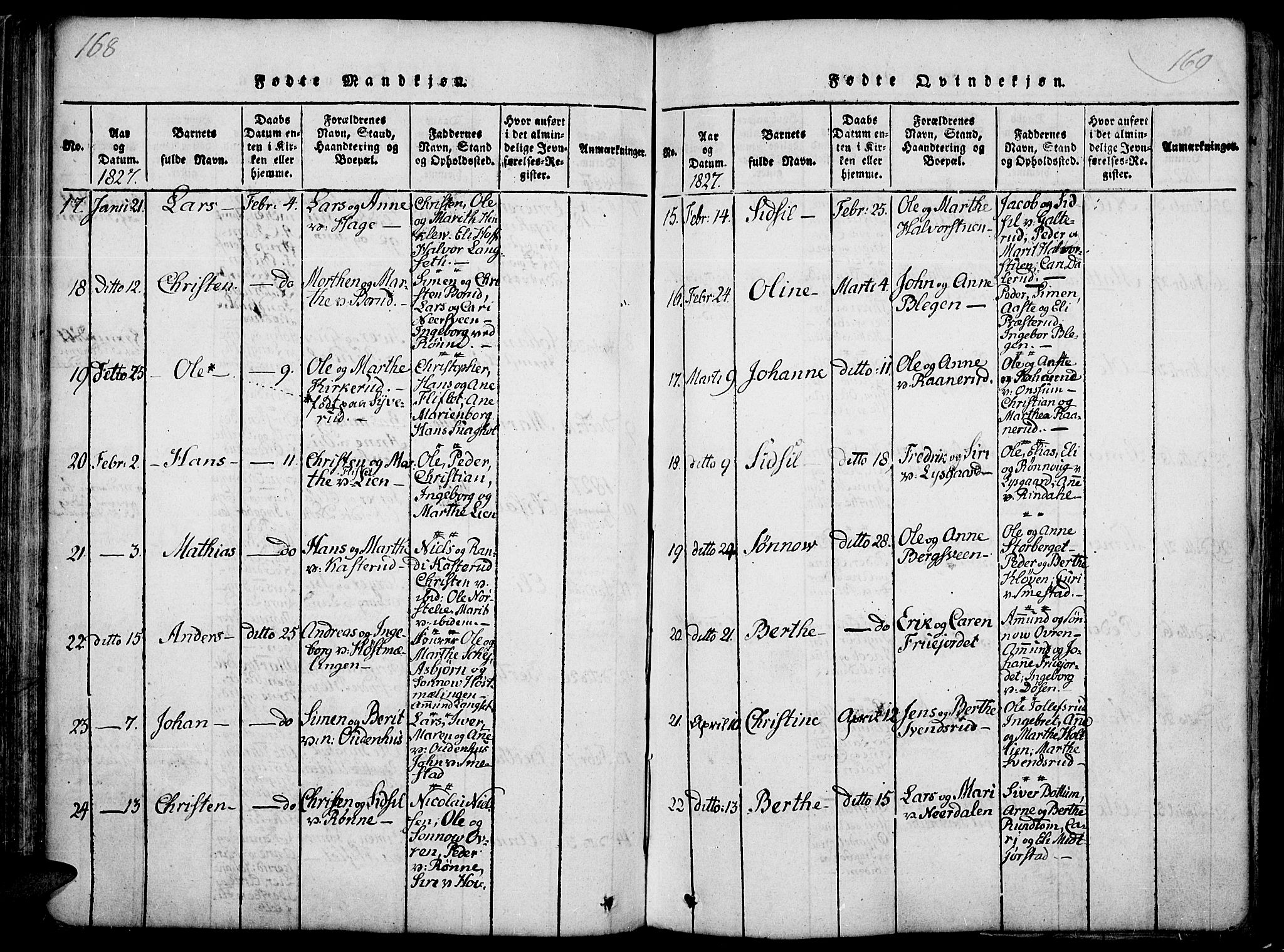 Fåberg prestekontor, AV/SAH-PREST-086/H/Ha/Haa/L0003: Parish register (official) no. 3, 1818-1833, p. 168-169