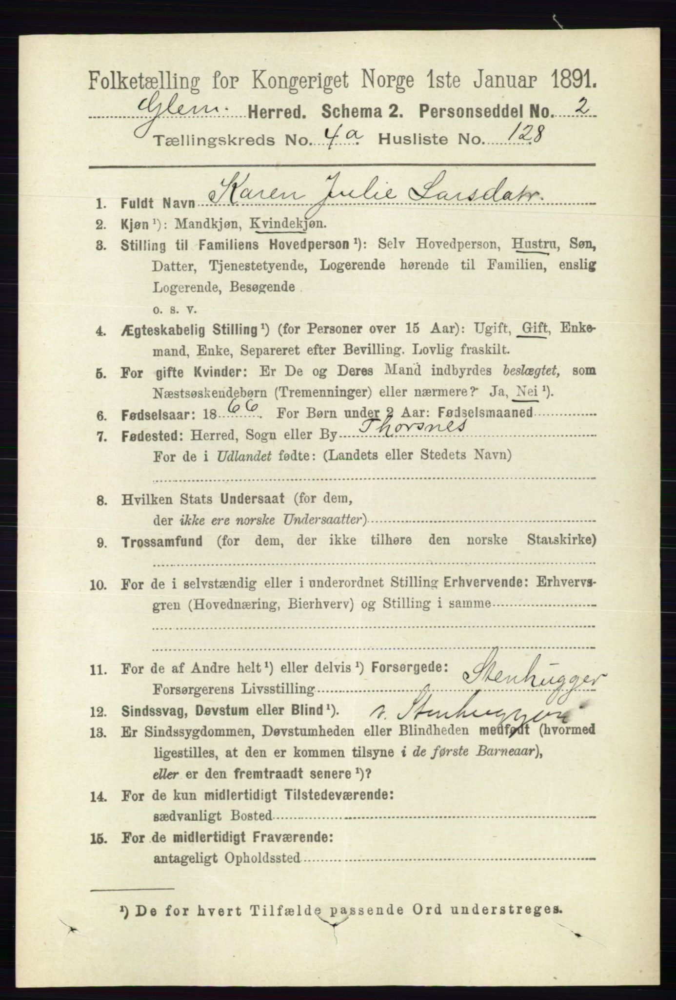 RA, 1891 census for 0132 Glemmen, 1891, p. 4728