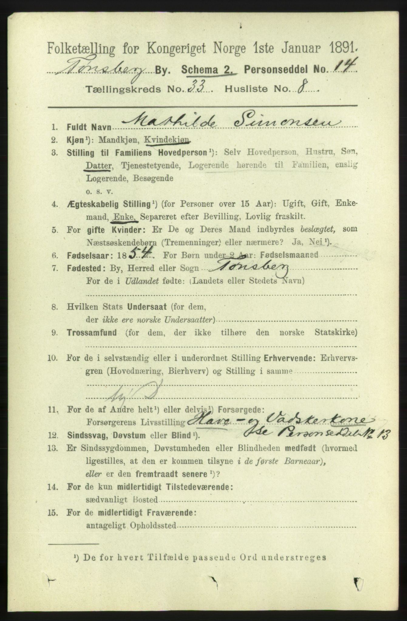 RA, 1891 census for 0705 Tønsberg, 1891, p. 7656